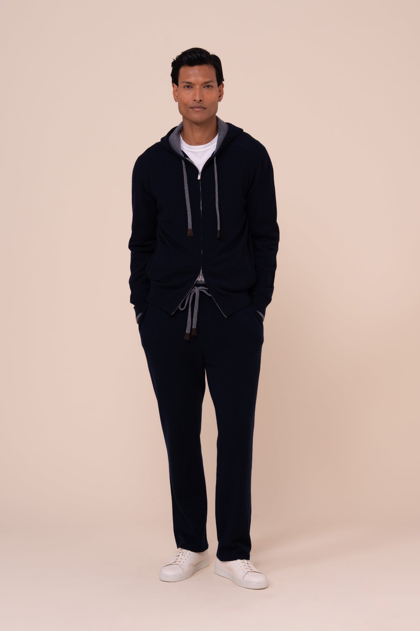 Davis felpa con cappuccio e zip in maglia di cashmere - MIDNIGHTBLUE