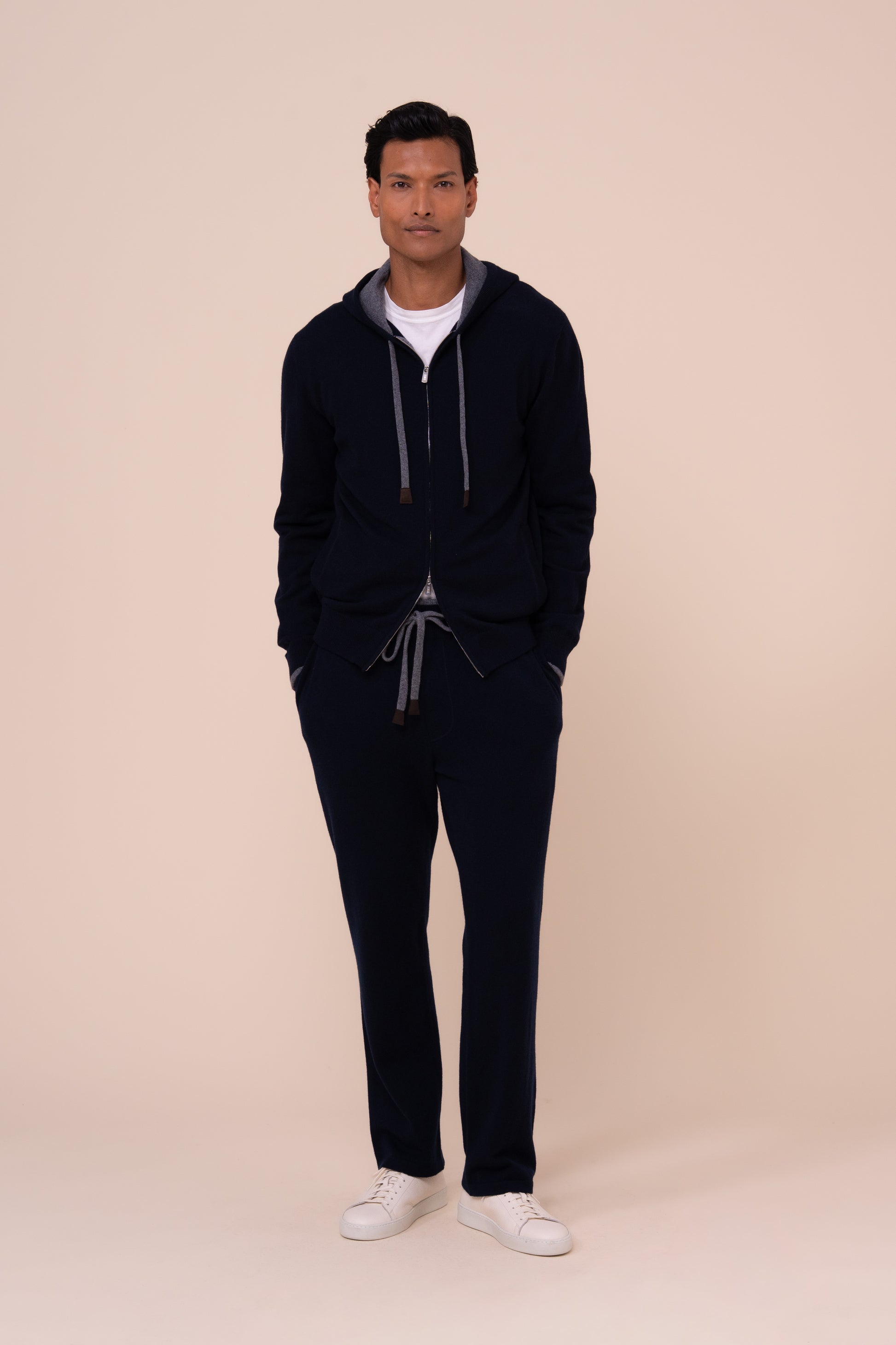 Davis felpa con cappuccio e zip in maglia di cashmere - MIDNIGHTBLUE