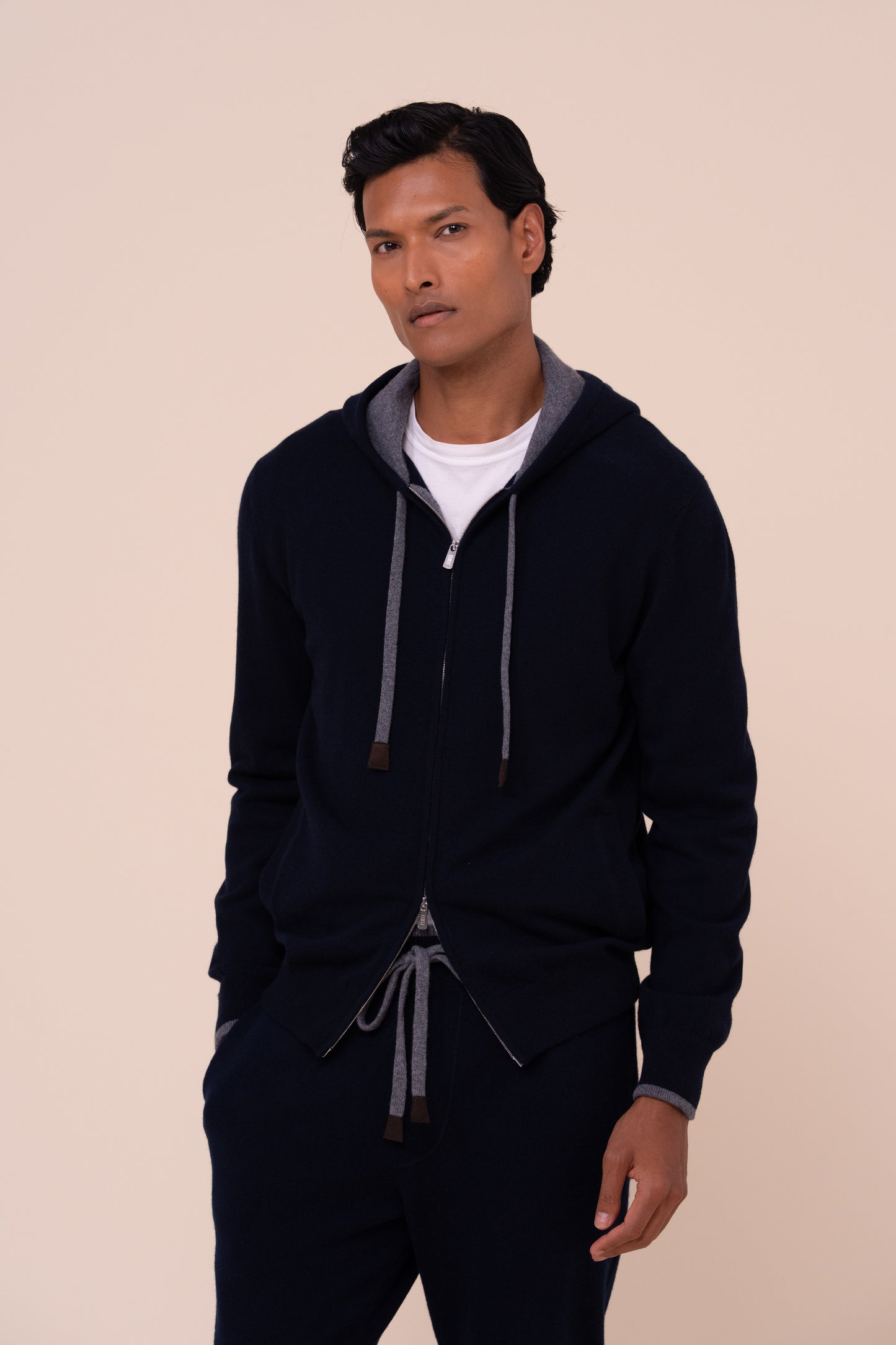 Davis felpa con cappuccio e zip in maglia di cashmere - MIDNIGHTBLUE