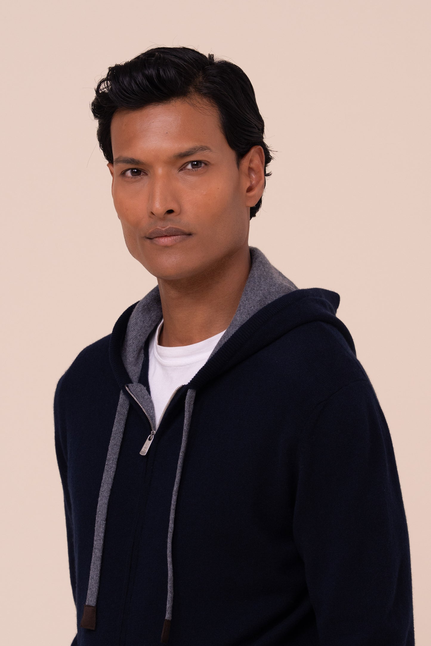 Davis felpa con cappuccio e zip in maglia di cashmere - MIDNIGHTBLUE