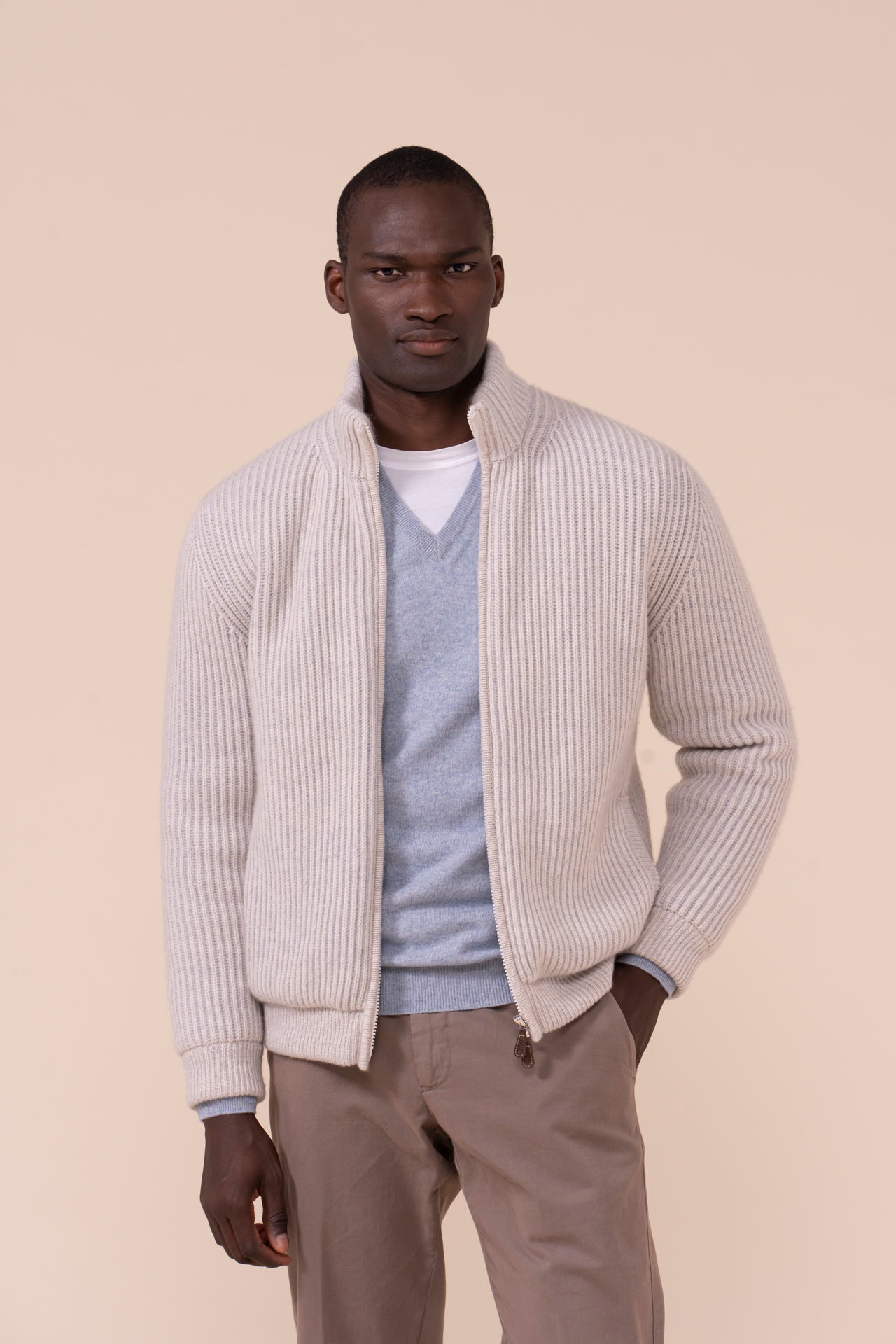 Andrea Cashmere Vanisé Zipped Bomber - LIGHTGRAY