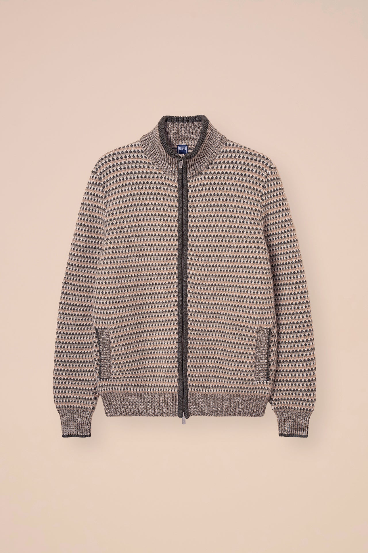 Perth Open Cashmere Jacquard Full-zip Sweater - ALMOND