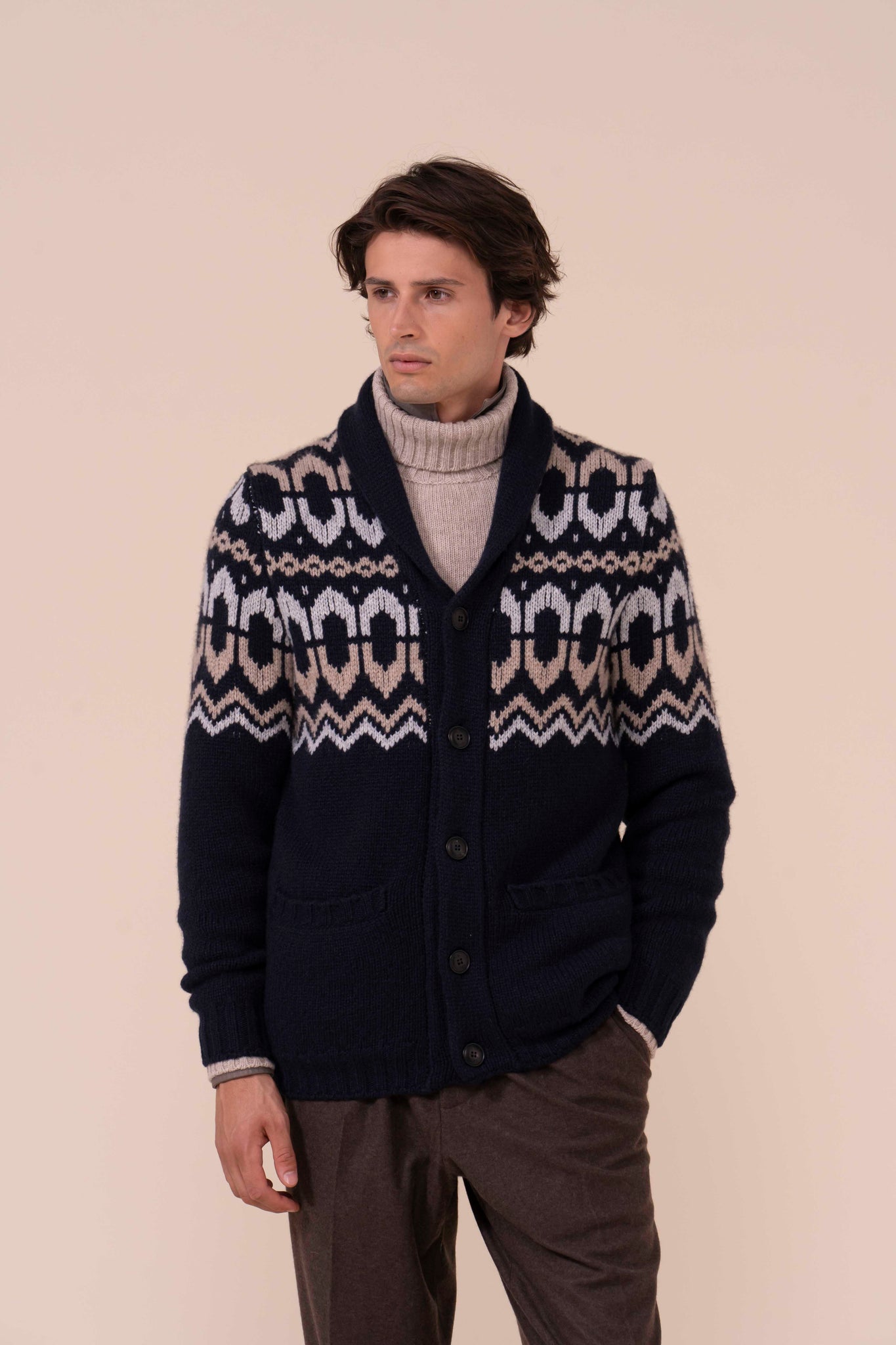 Aprica cardigan jacquard in cashmere piuma  - MIDNIGHTBLUE