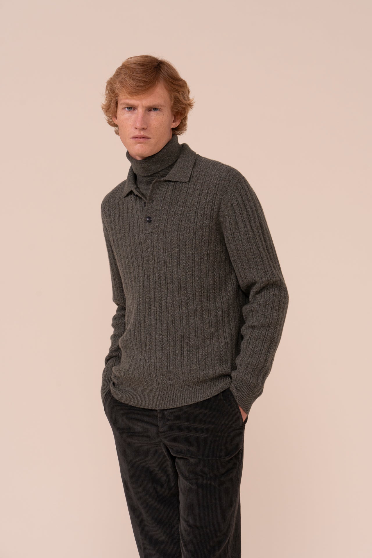 Bormio Cashmere Buttoned Sweater - OLIVEGREENMELANGE