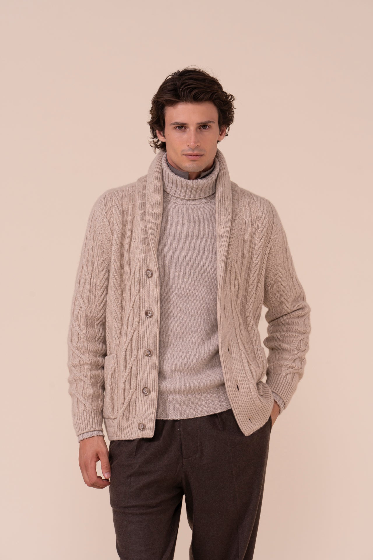 Marmolada Cashmere Buttoned Cardigan - ALMOND