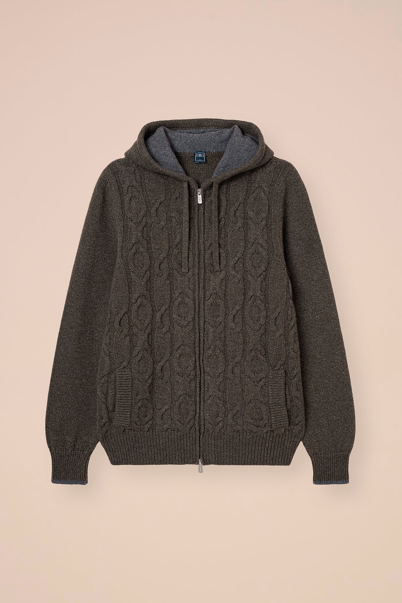 Makalù Cashmere Cable Hoodie - Bicolor - OLIVEGREENMELANGE