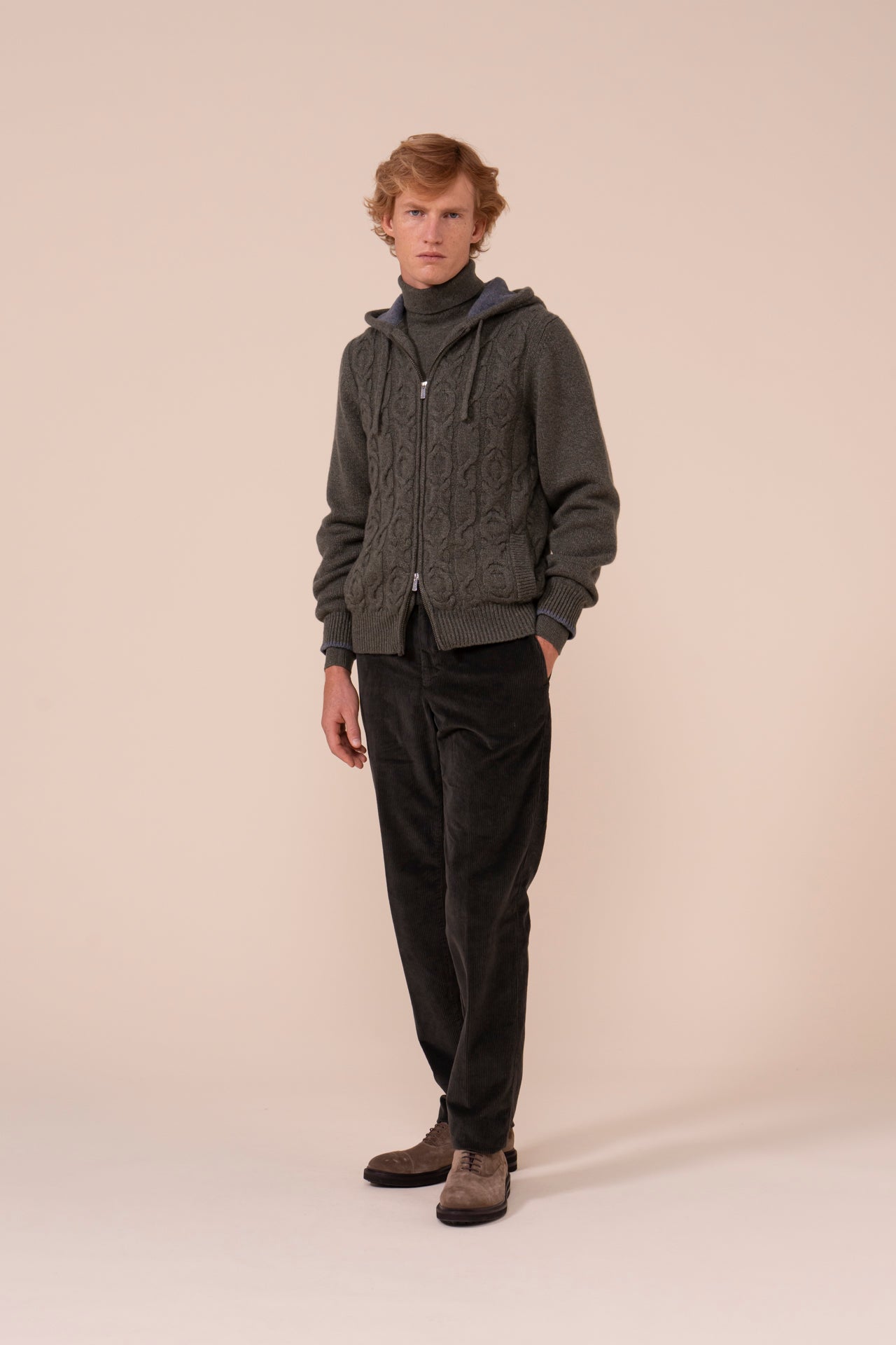 Makalù felpa in cashmere con cappuccio - Bicolore - OLIVEGREENMELANGE