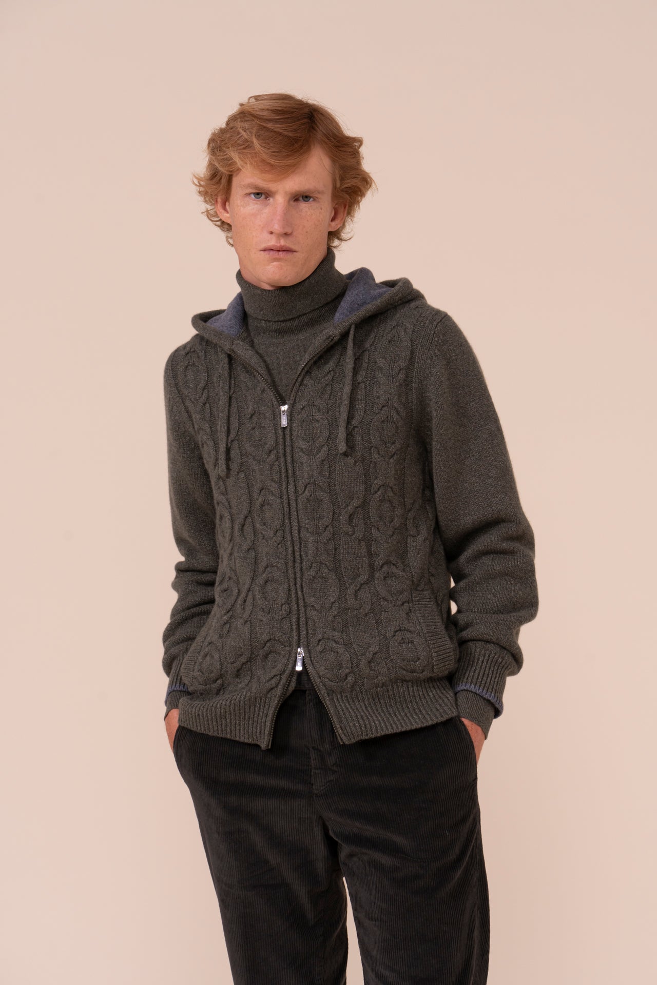 Makalù felpa in cashmere con cappuccio - Bicolore - OLIVEGREENMELANGE