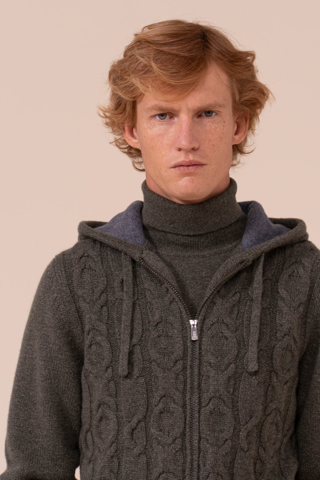 Makalù Cashmere Cable Hoodie - Bicolor - OLIVEGREENMELANGE