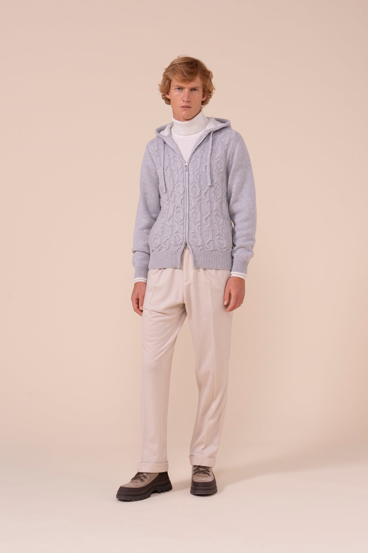 Makalù Cashmere Cable Hoodie - Bicolor - LIGHTGRAY