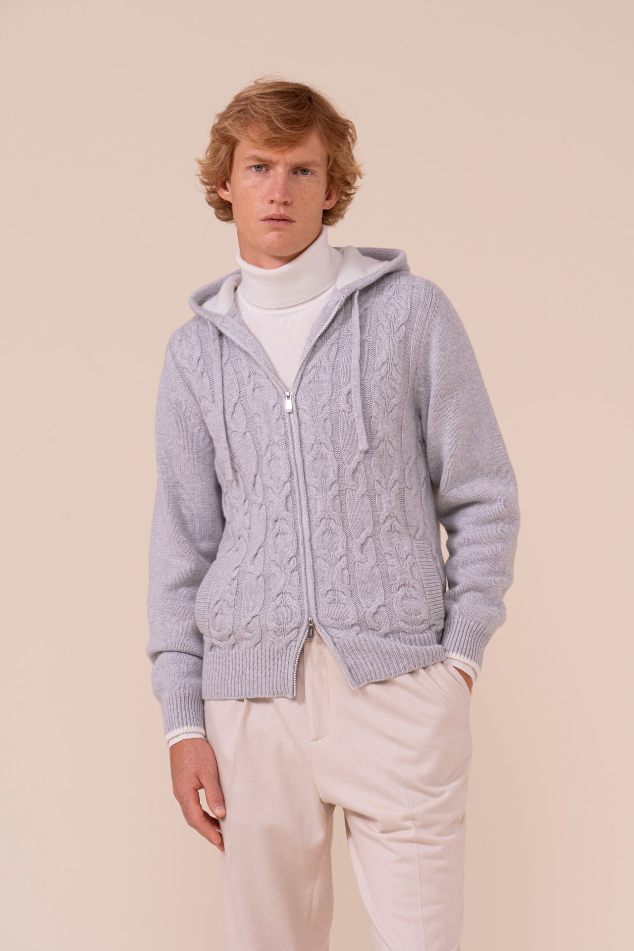 Makalù Cashmere Cable Hoodie - Bicolor - LIGHTGRAY