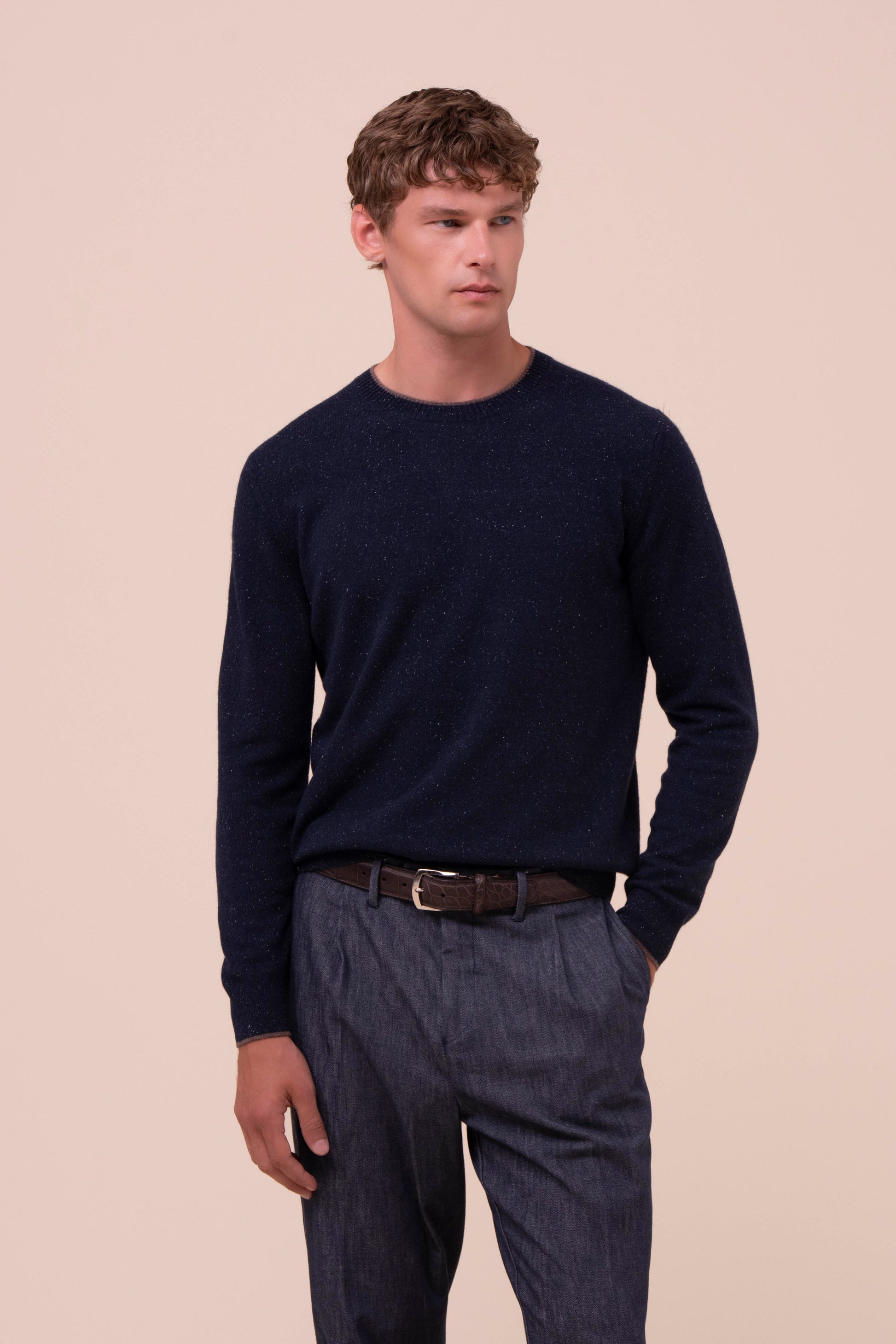 Argentina maglia girocollo in Donegal - Bicolore - MIDNIGHTBLUE