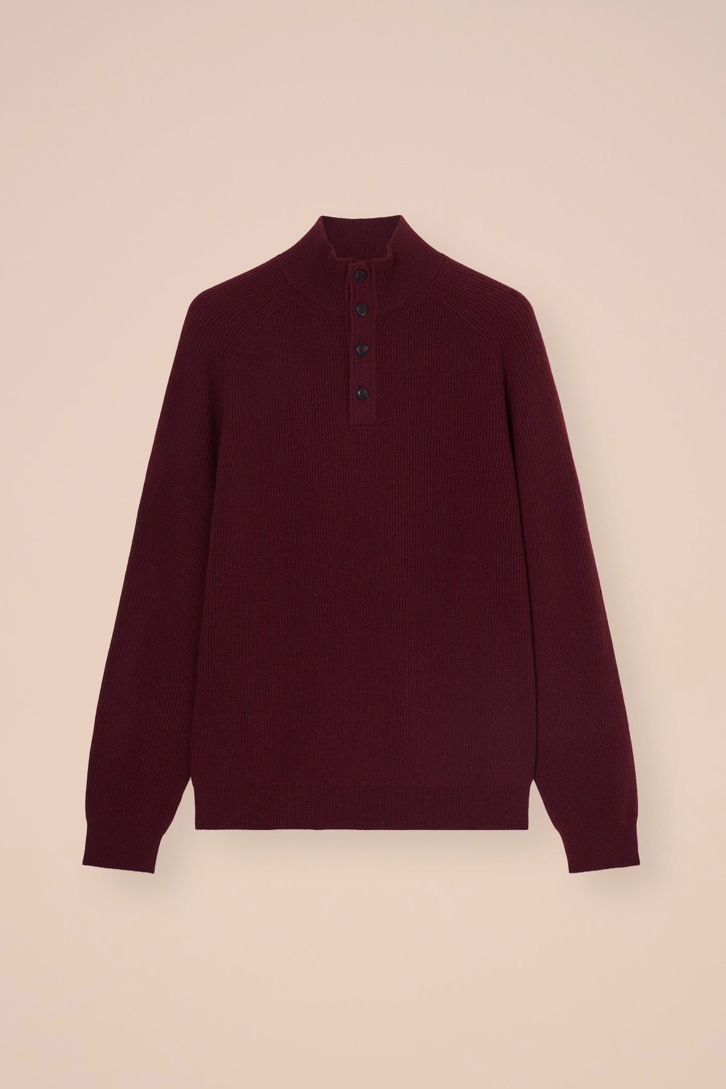 Kyoto Cashmere Ribbed Half Open Sweater - MAROON