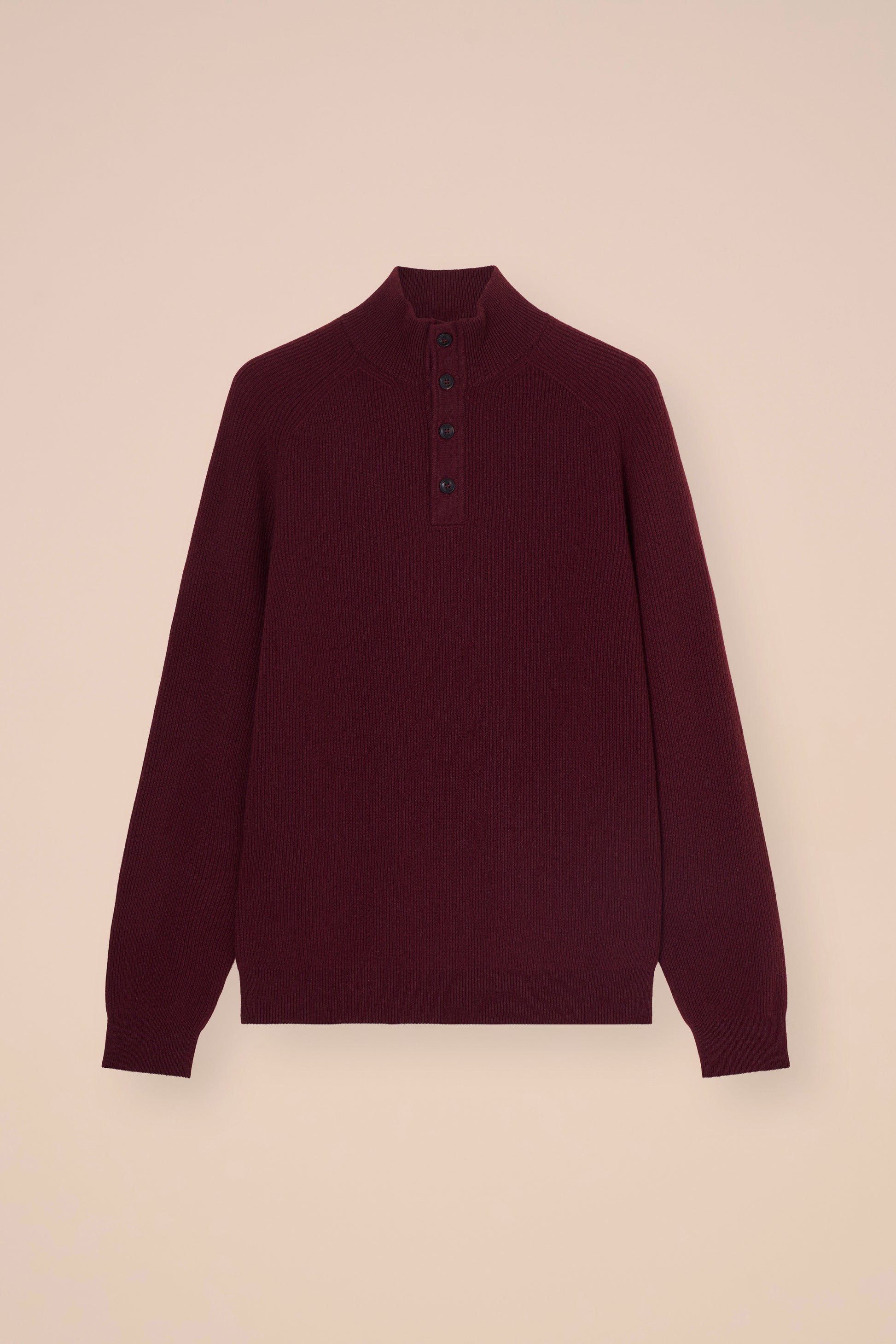 Kyoto Cashmere Ribbed Half Open Sweater - MAROON