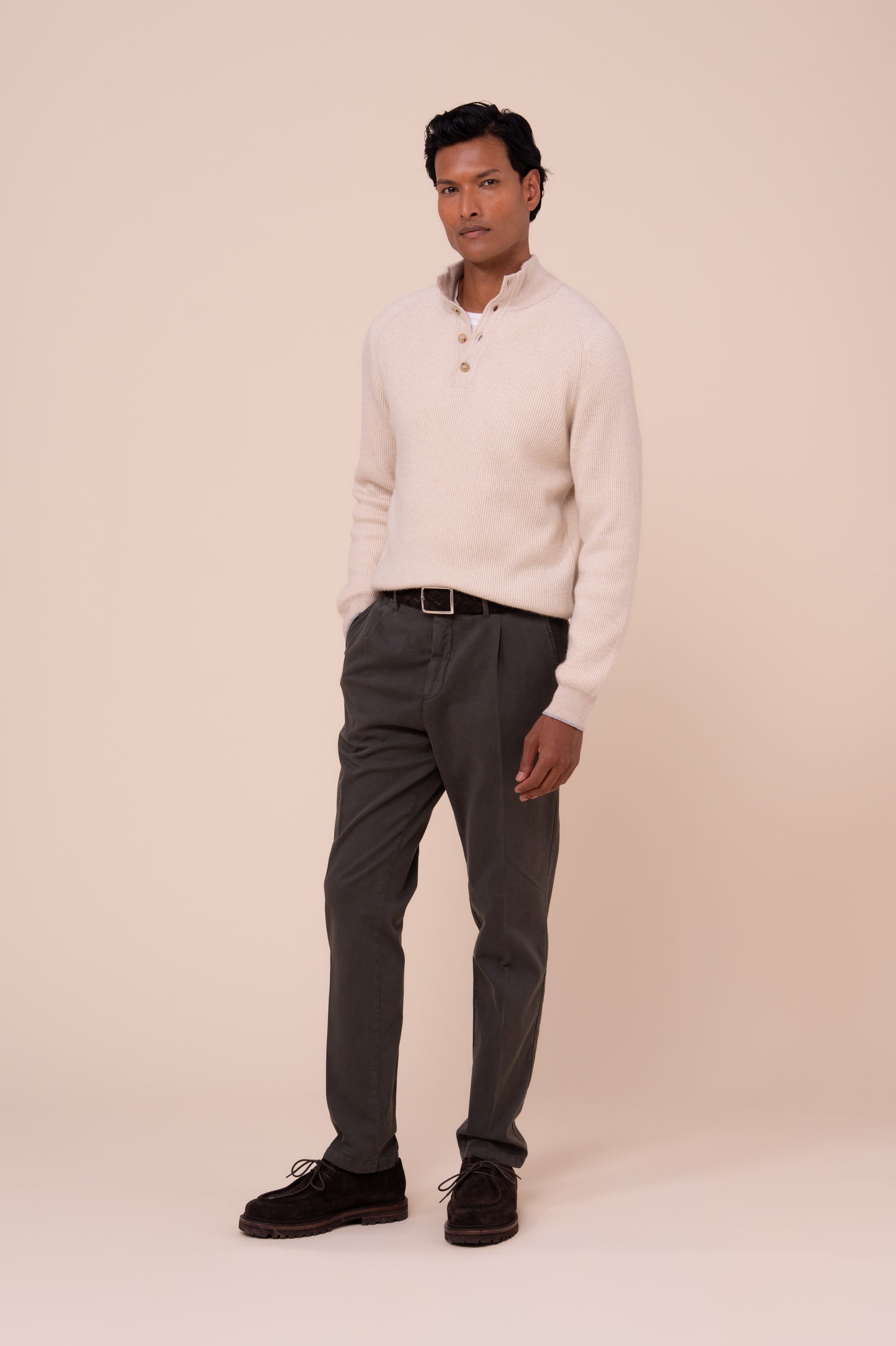 Kyoto Cashmere Ribbed Half Open Sweater - MAROON