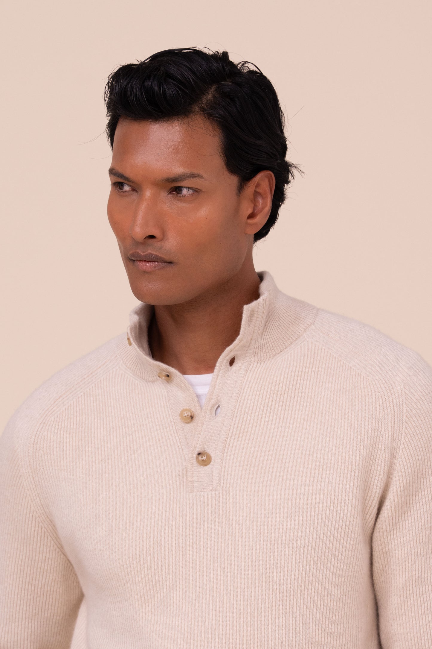 Kyoto Cashmere Ribbed Half Open Sweater - MAROON