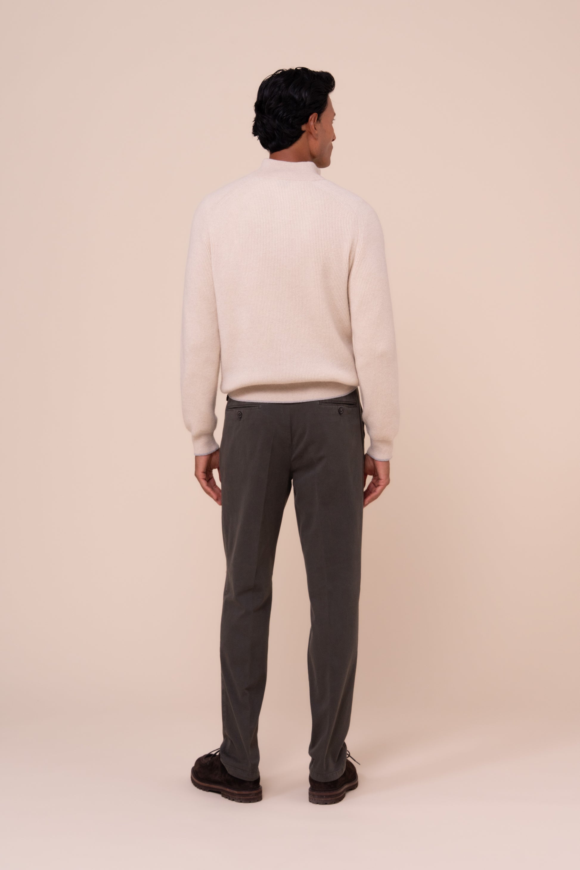 Kyoto Cashmere Ribbed Half Open Sweater - MAROON