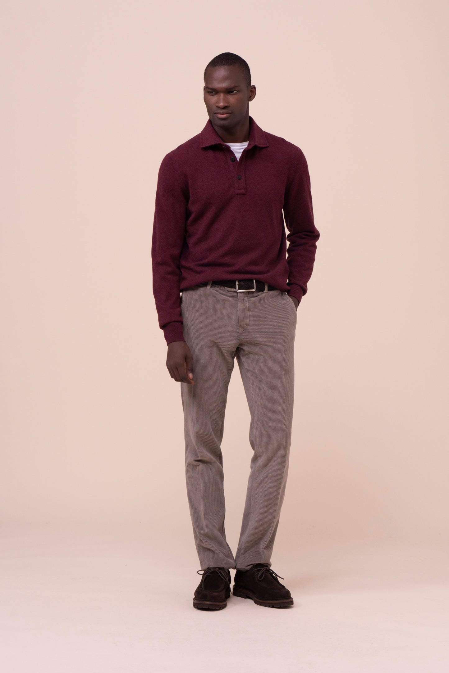 Ugo polo a maniche lunghe in cashmere - MAROON