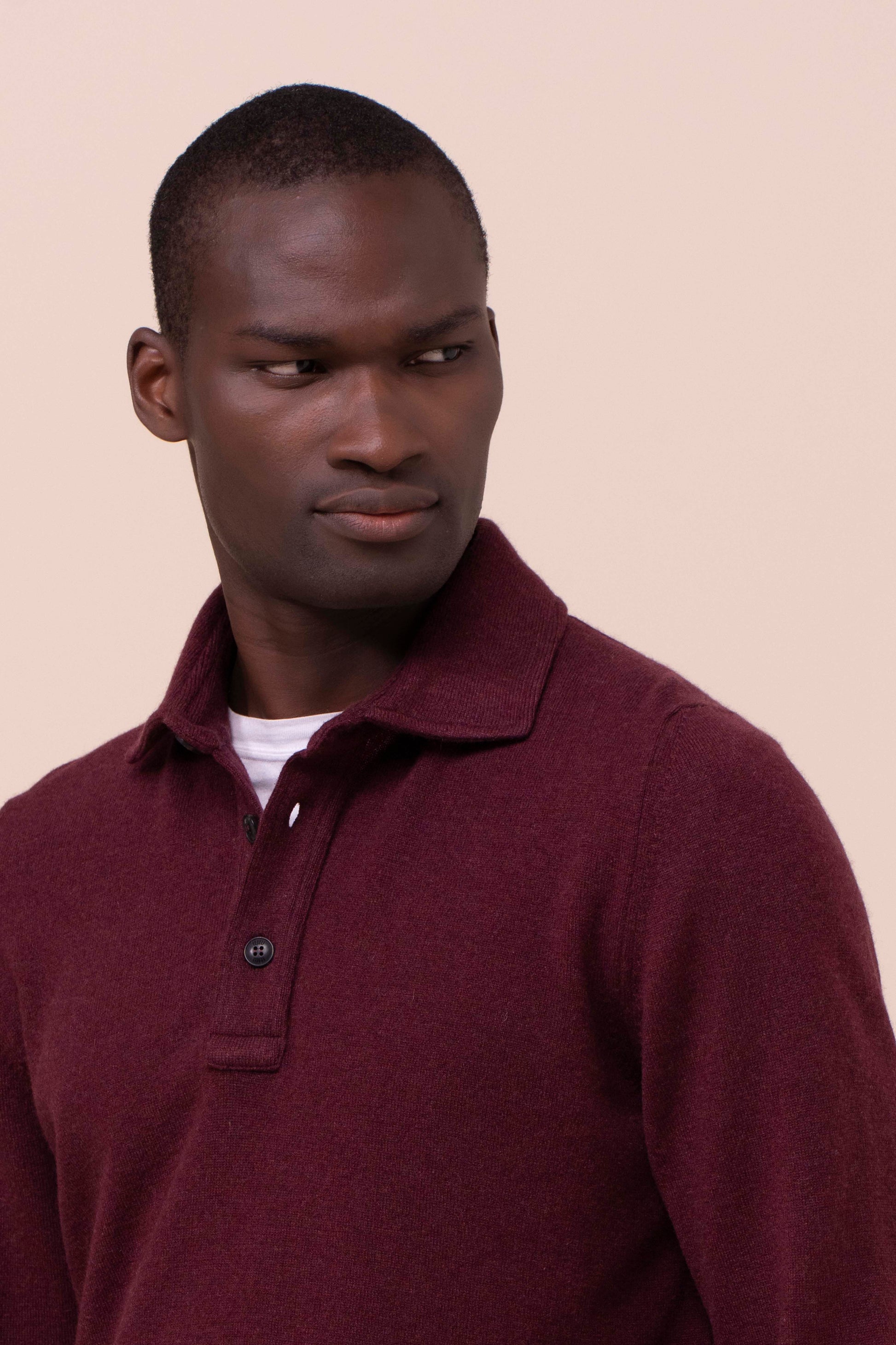 Ugo polo a maniche lunghe in cashmere - MAROON