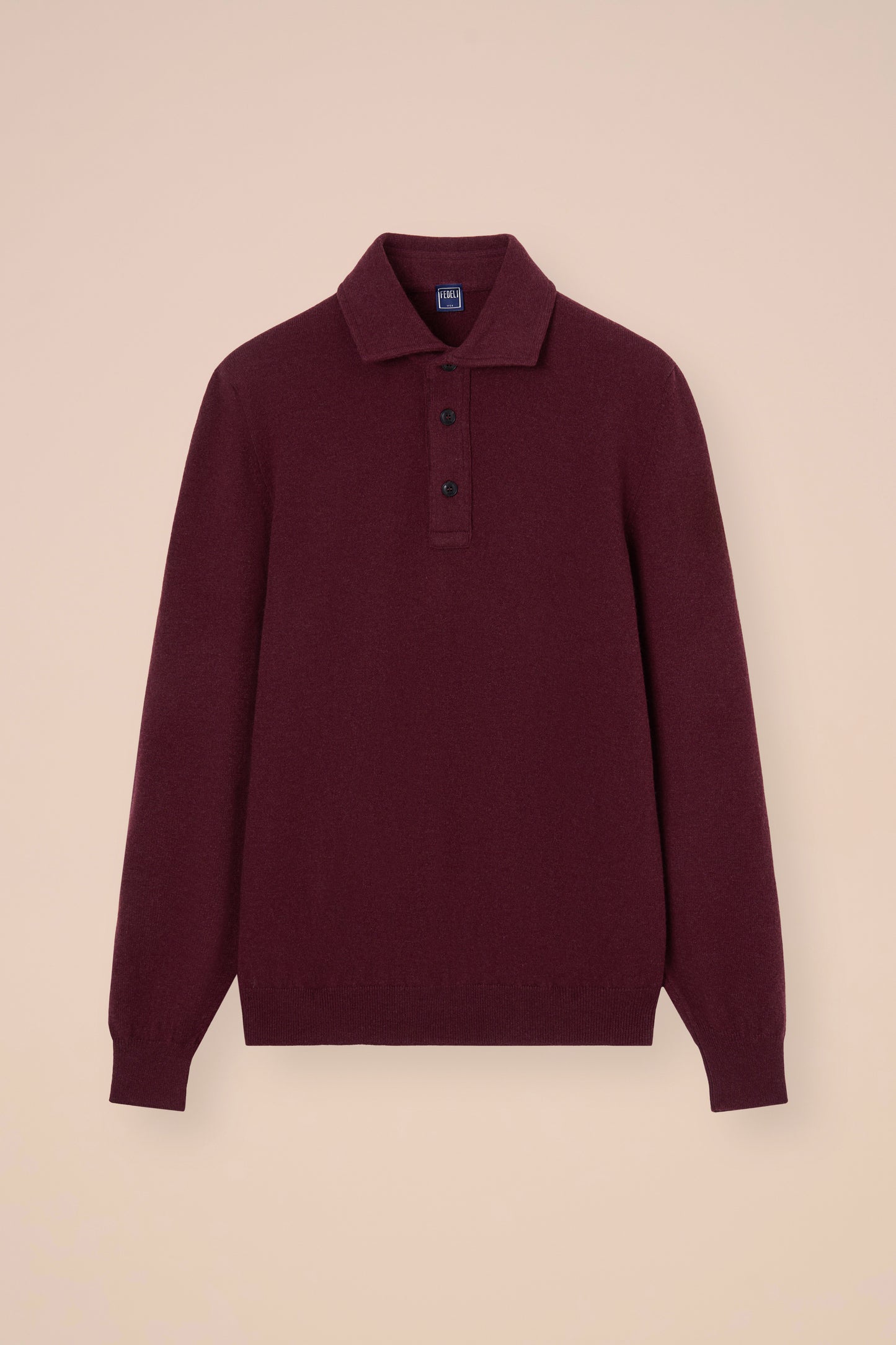 Ugo polo a maniche lunghe in cashmere - MAROON
