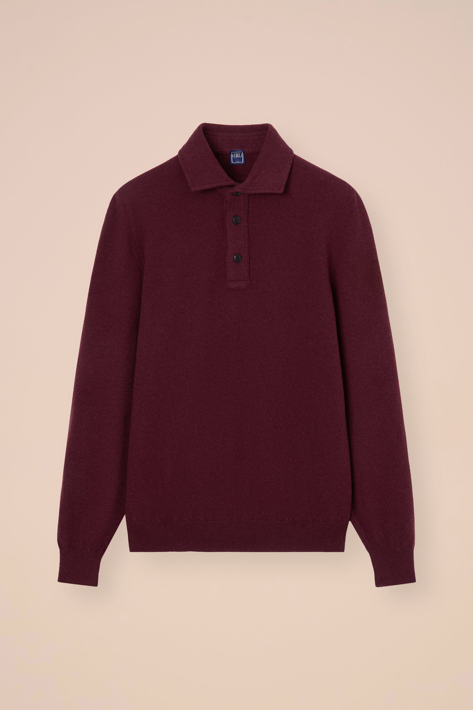 Ugo polo a maniche lunghe in cashmere - MAROON