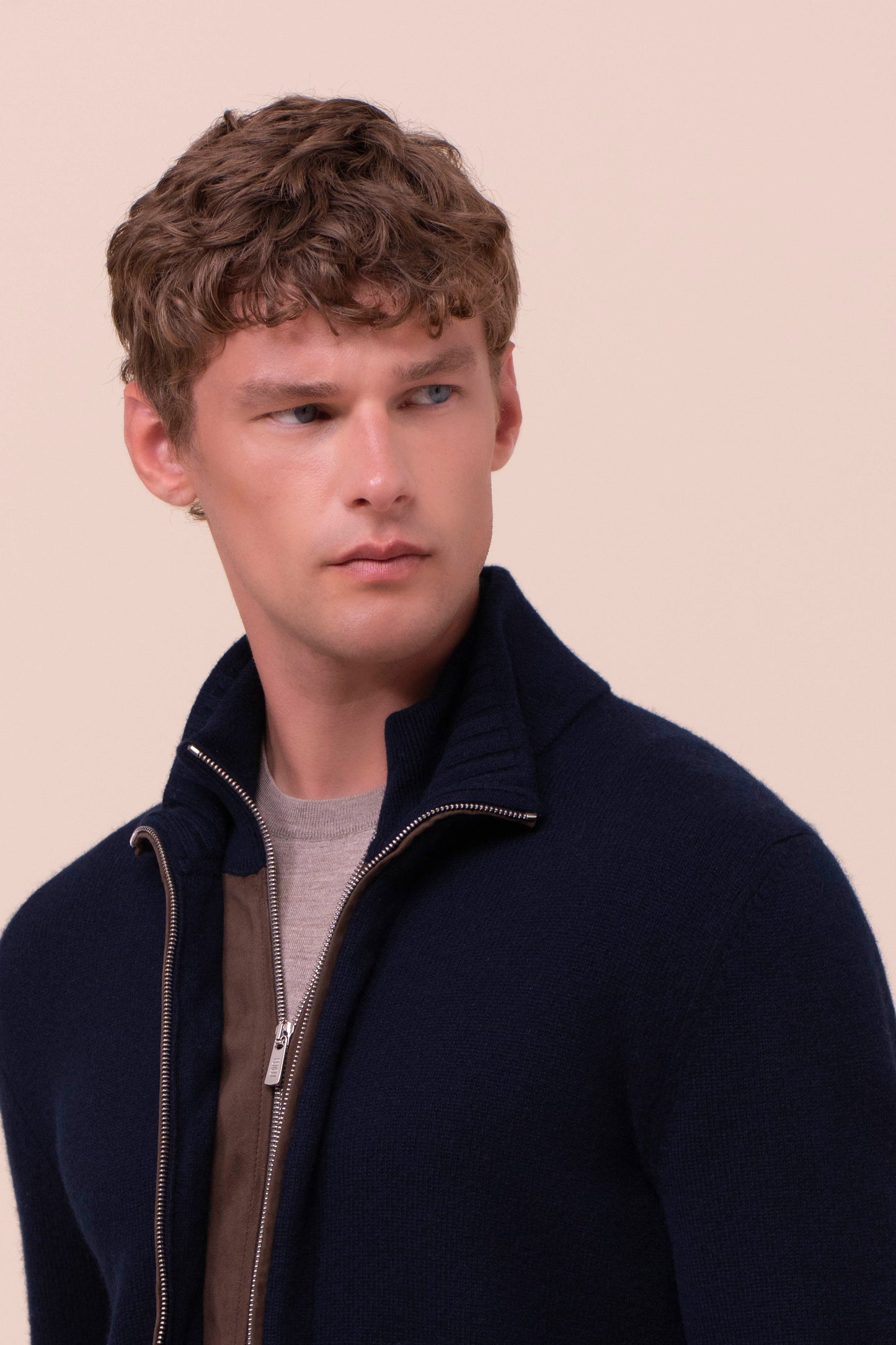 Arcano maglia in cashmere e suede con doppia zip - MIDNIGHTBLUE