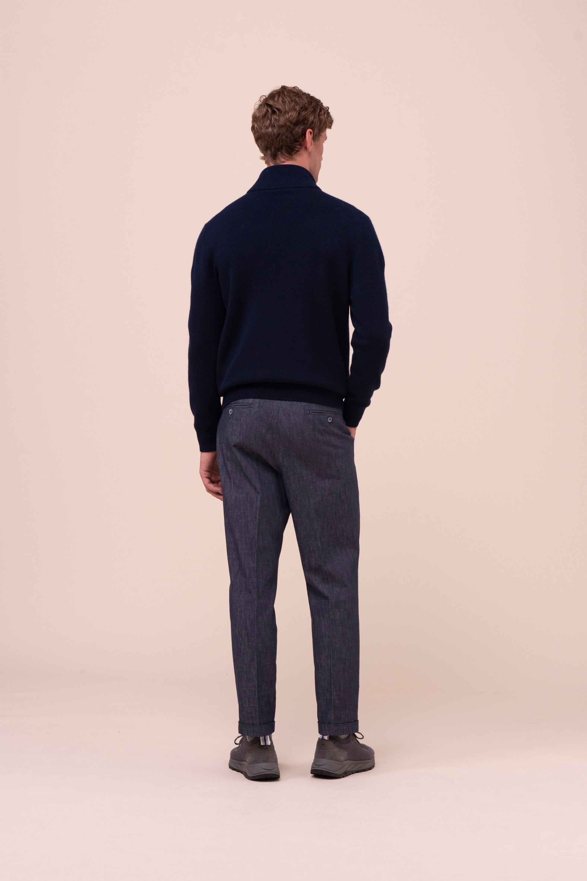Arcano maglia in cashmere e suede con doppia zip - MIDNIGHTBLUE