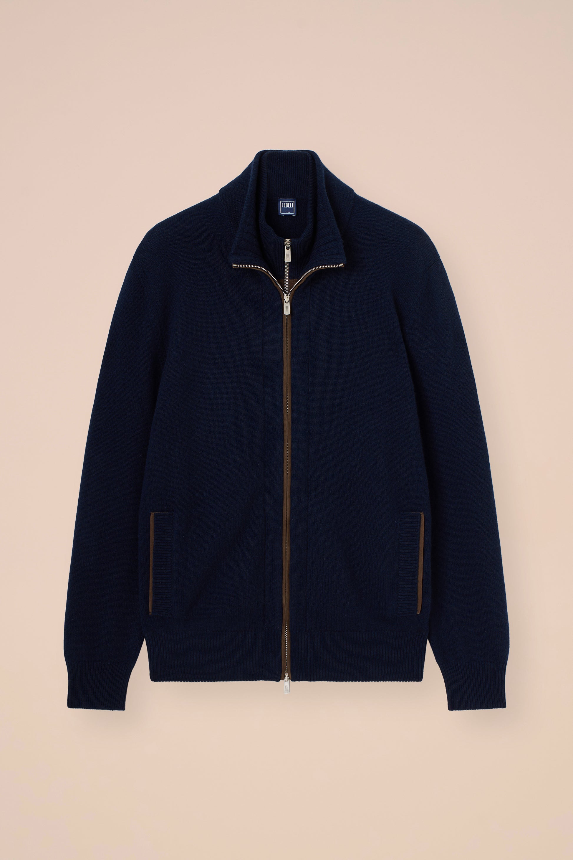 Arcano maglia in cashmere e suede con doppia zip - MIDNIGHTBLUE