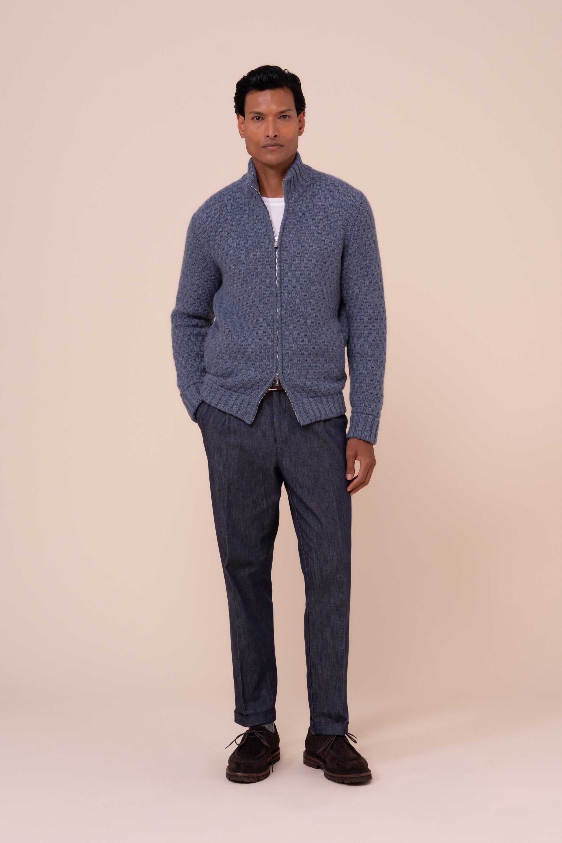 Point maglia in cashmere con zip - LIGHTDENIM