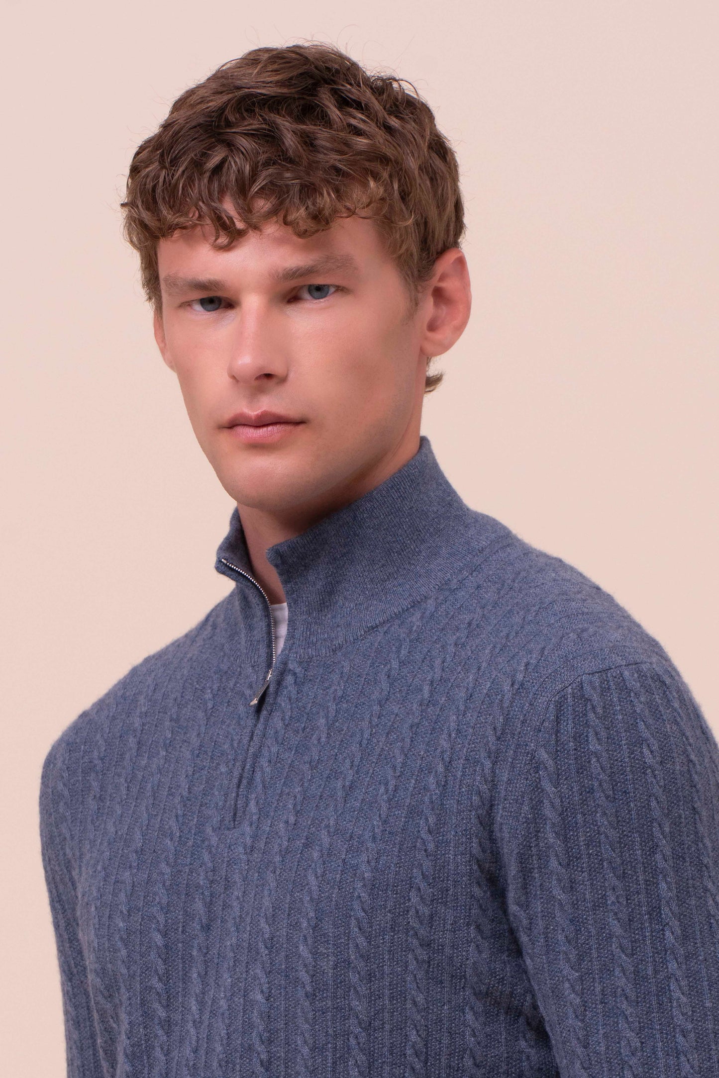 Livigno maglia a mezza zip in cashmere a trecce - LIGHTDENIM