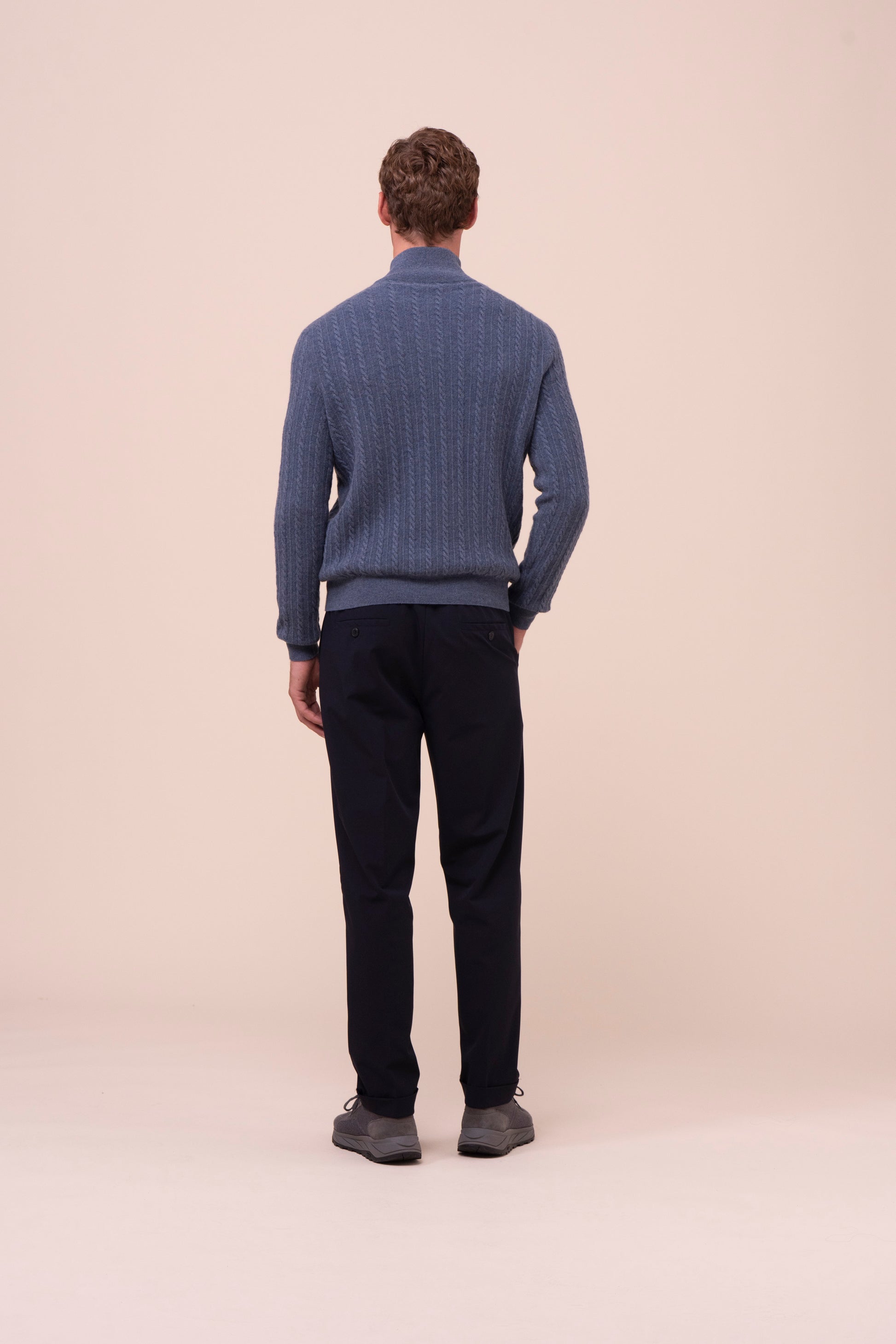 Livigno maglia a mezza zip in cashmere a trecce - LIGHTDENIM