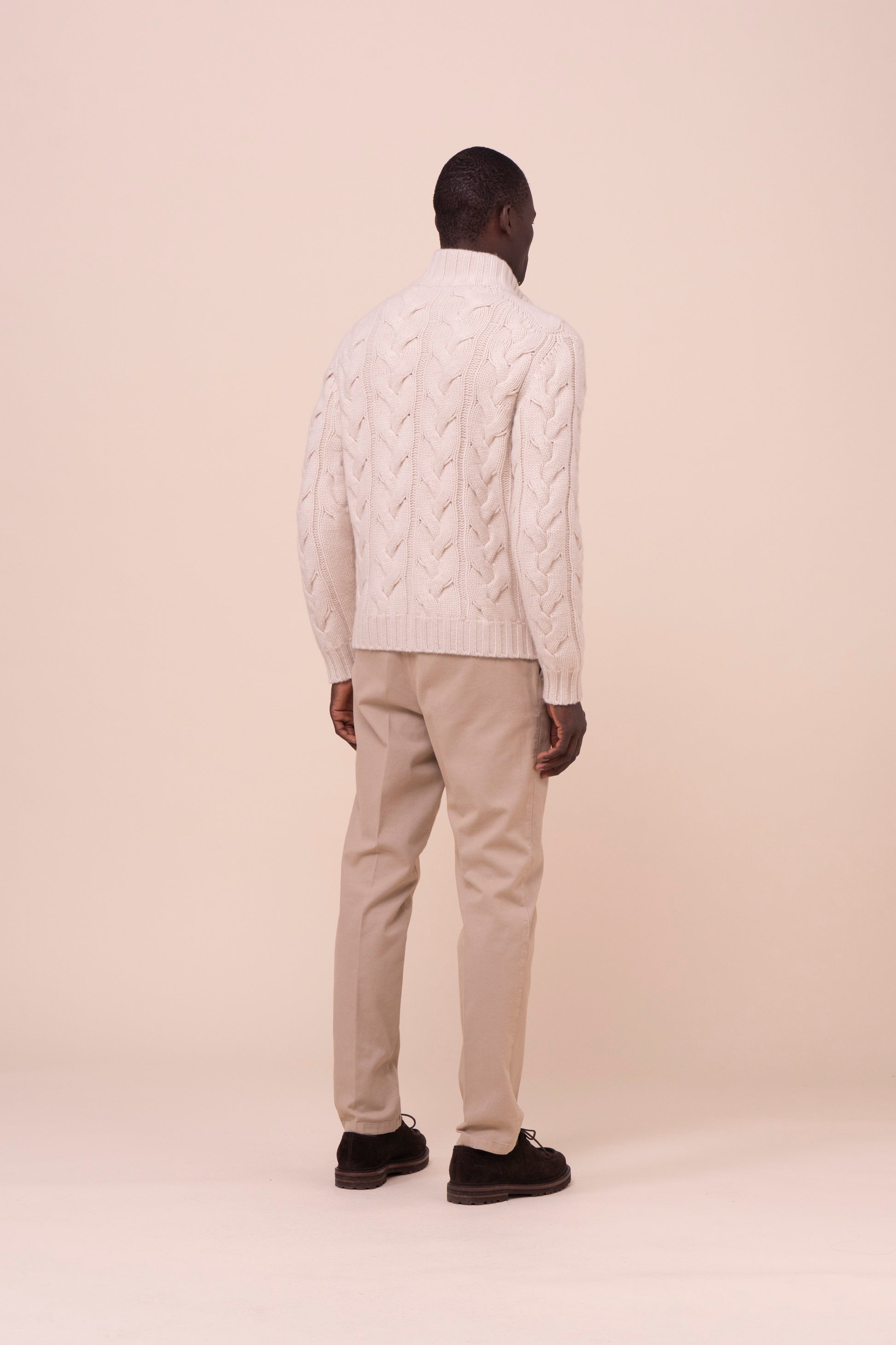 Hand Cashmere Full Zip Sweater - LINENMELANGE