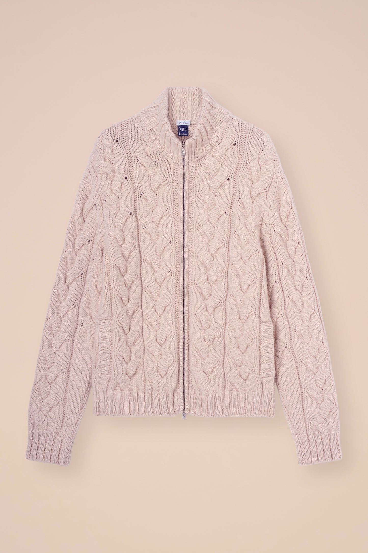 Hand Cashmere Full Zip Sweater - LINENMELANGE