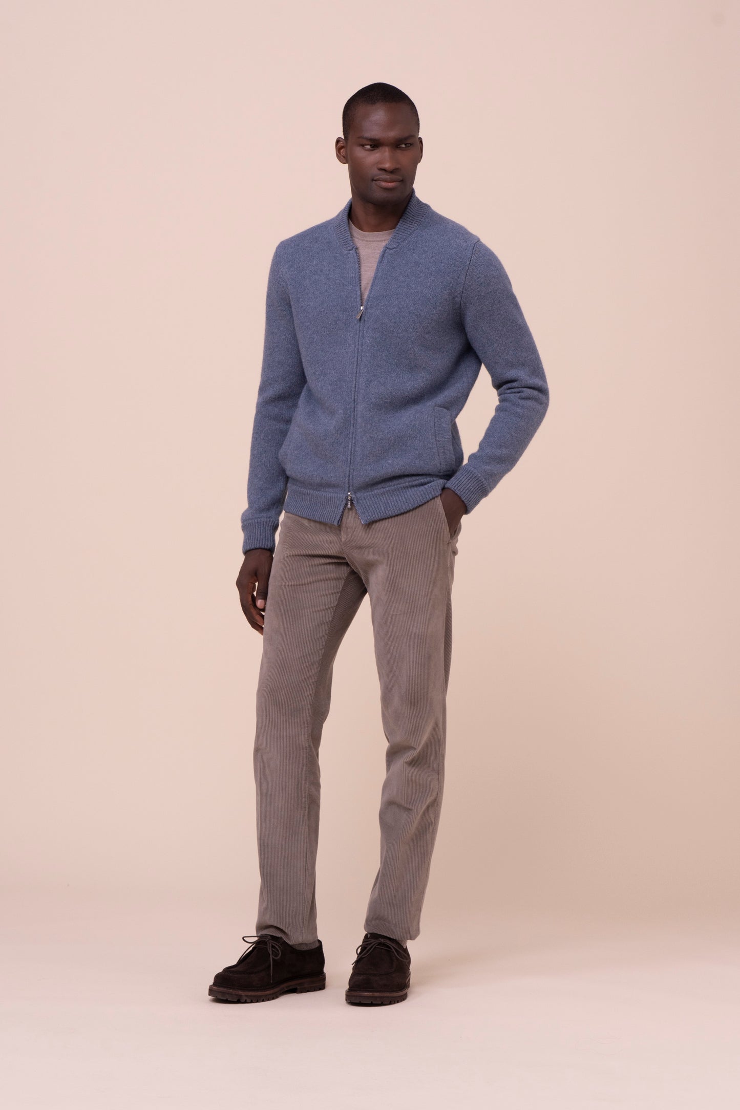 Berkley Wool and Cashmere Full Zip Sweater - LIGHTDENIM