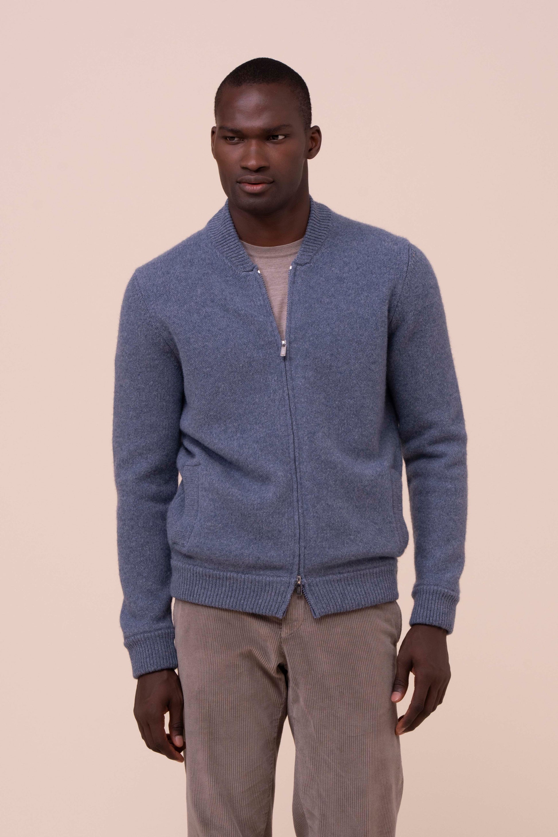 Berkley Wool and Cashmere Full Zip Sweater - LIGHTDENIM