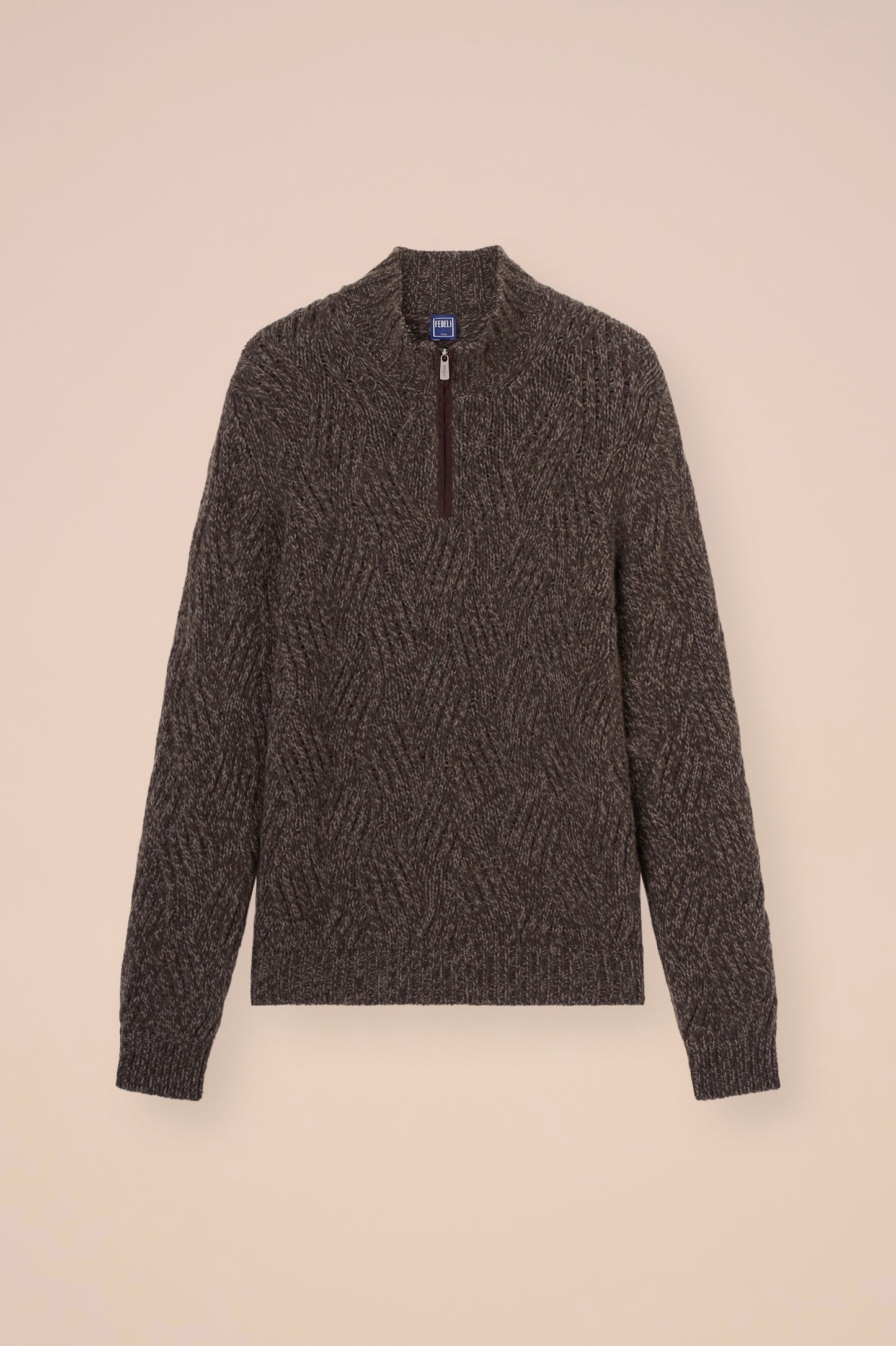 Ande maglia a mezza zip in baby alpaca e lana - OLIVEGREENMELANGE