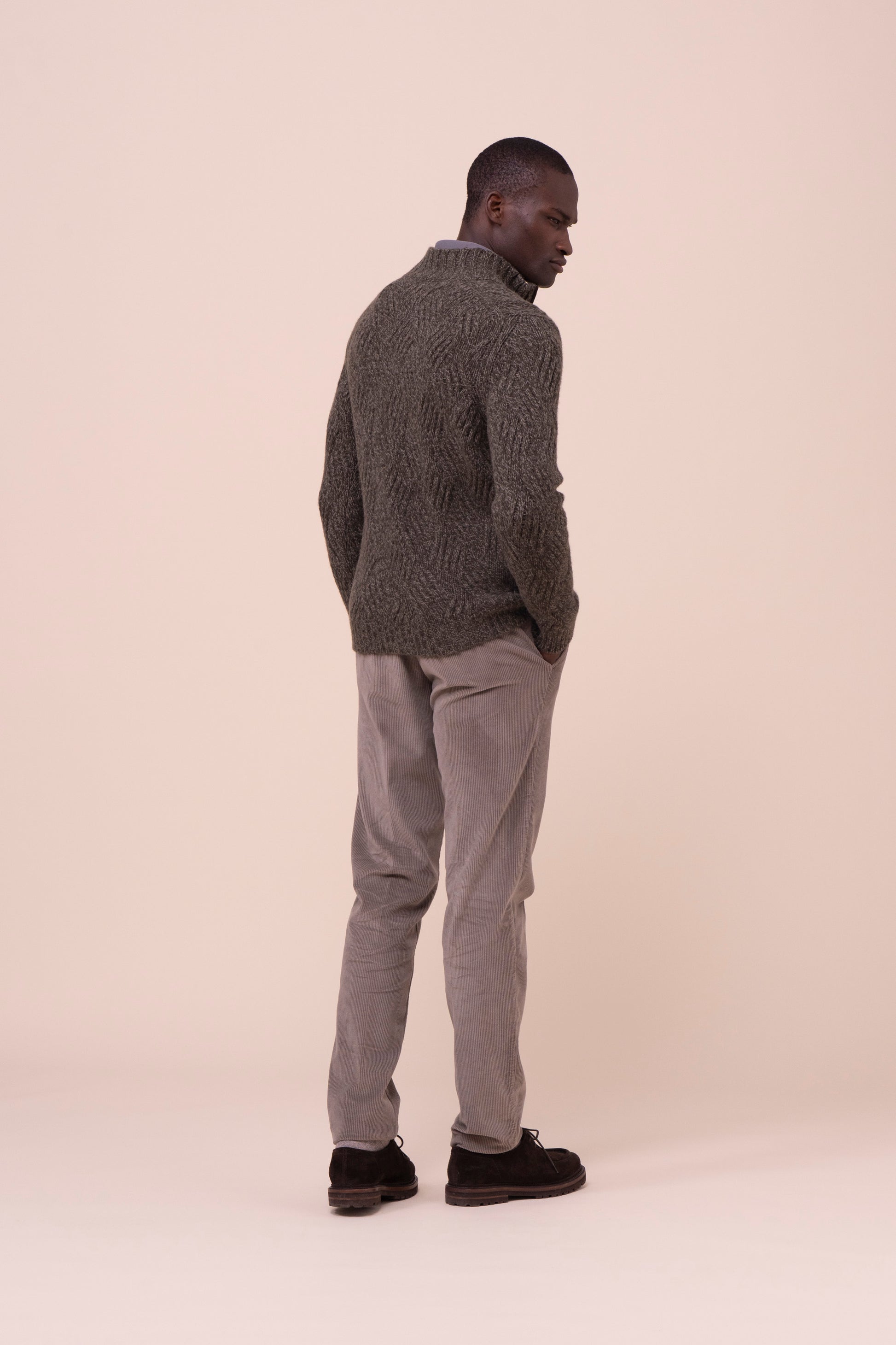 Ande maglia a mezza zip in baby alpaca e lana - OLIVEGREENMELANGE