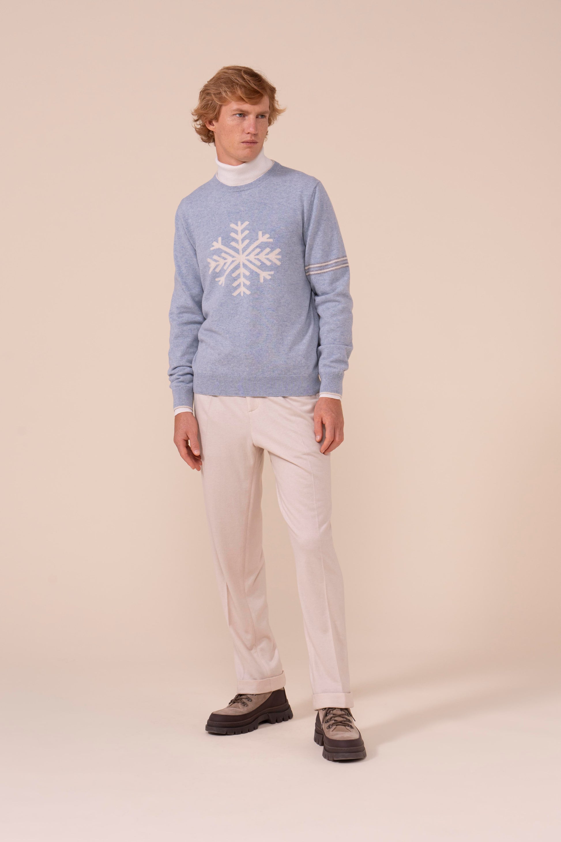Argentina Peak Cashmere Jacquard Crewneck - WAVEMELANGE