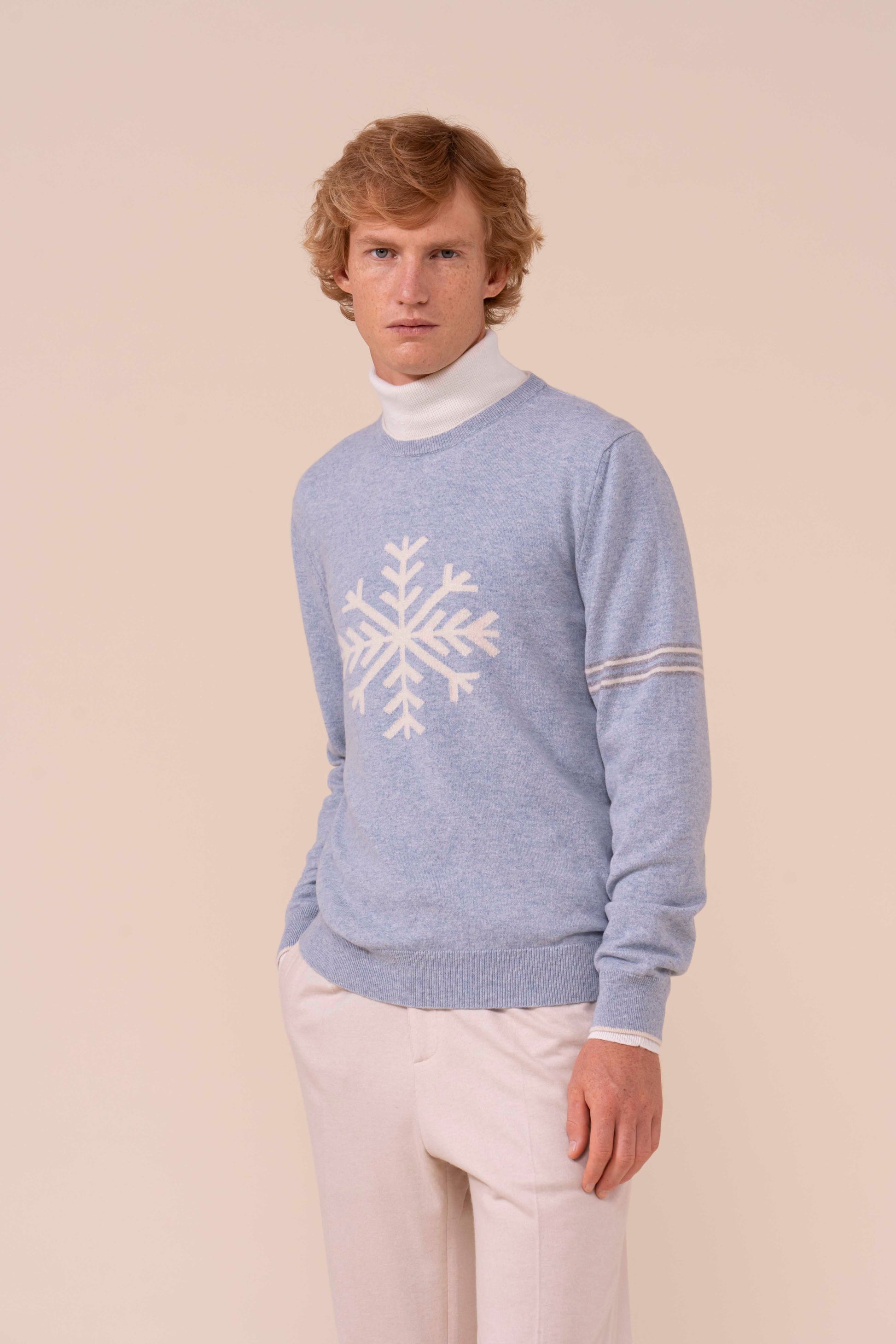 Argentina Peak Cashmere Jacquard Crewneck - WAVEMELANGE
