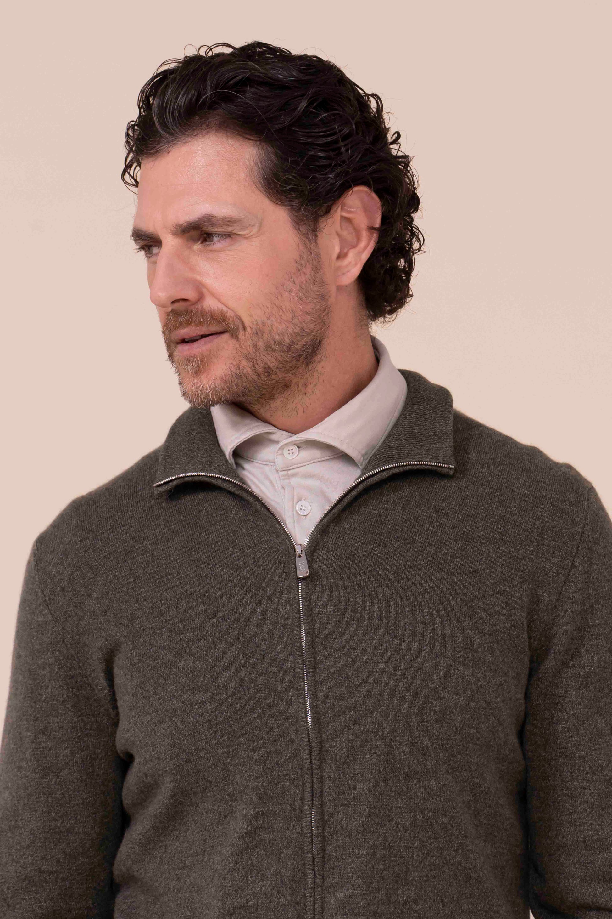 Favonio Cashmere Full-zip Sweater - OLIVEGREENMELANGE