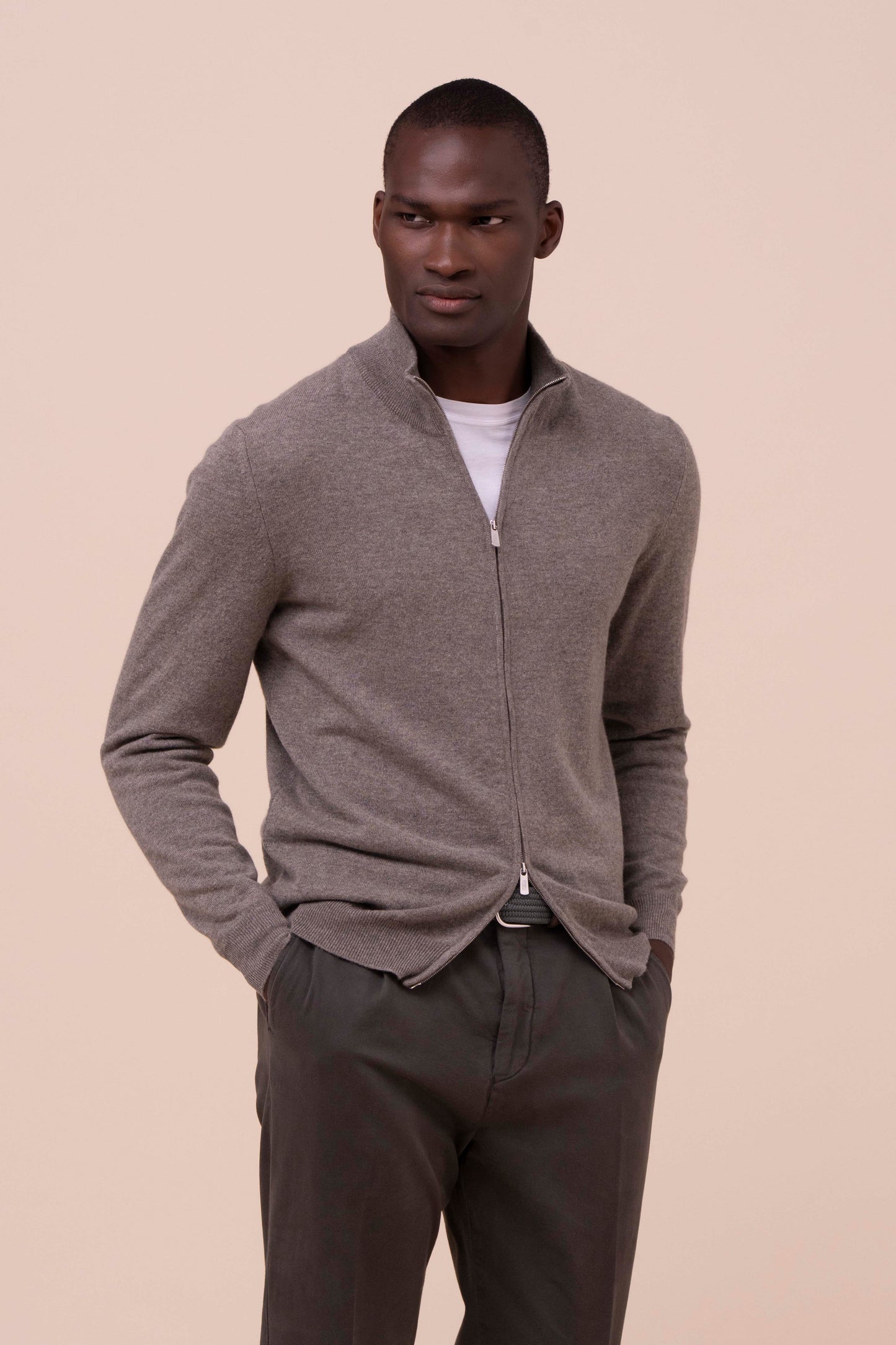 Favonio Cashmere Full Zip Sweater - SAGEGREEN