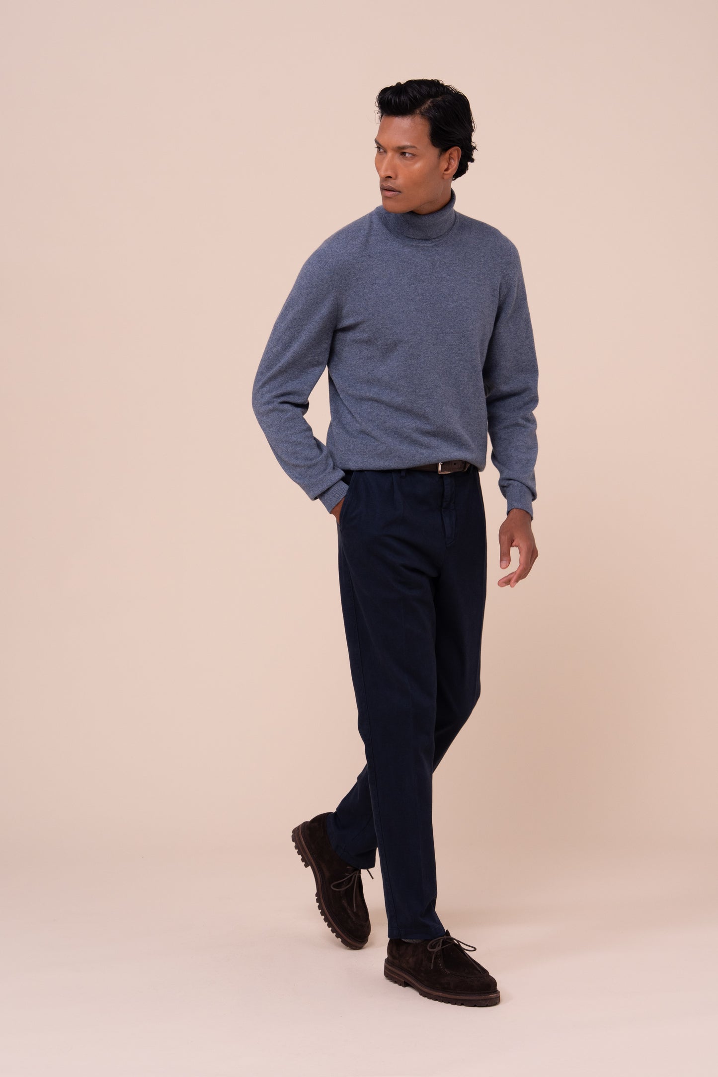Derby slim maglia in cashmere a collo alto - LIGHTDENIM