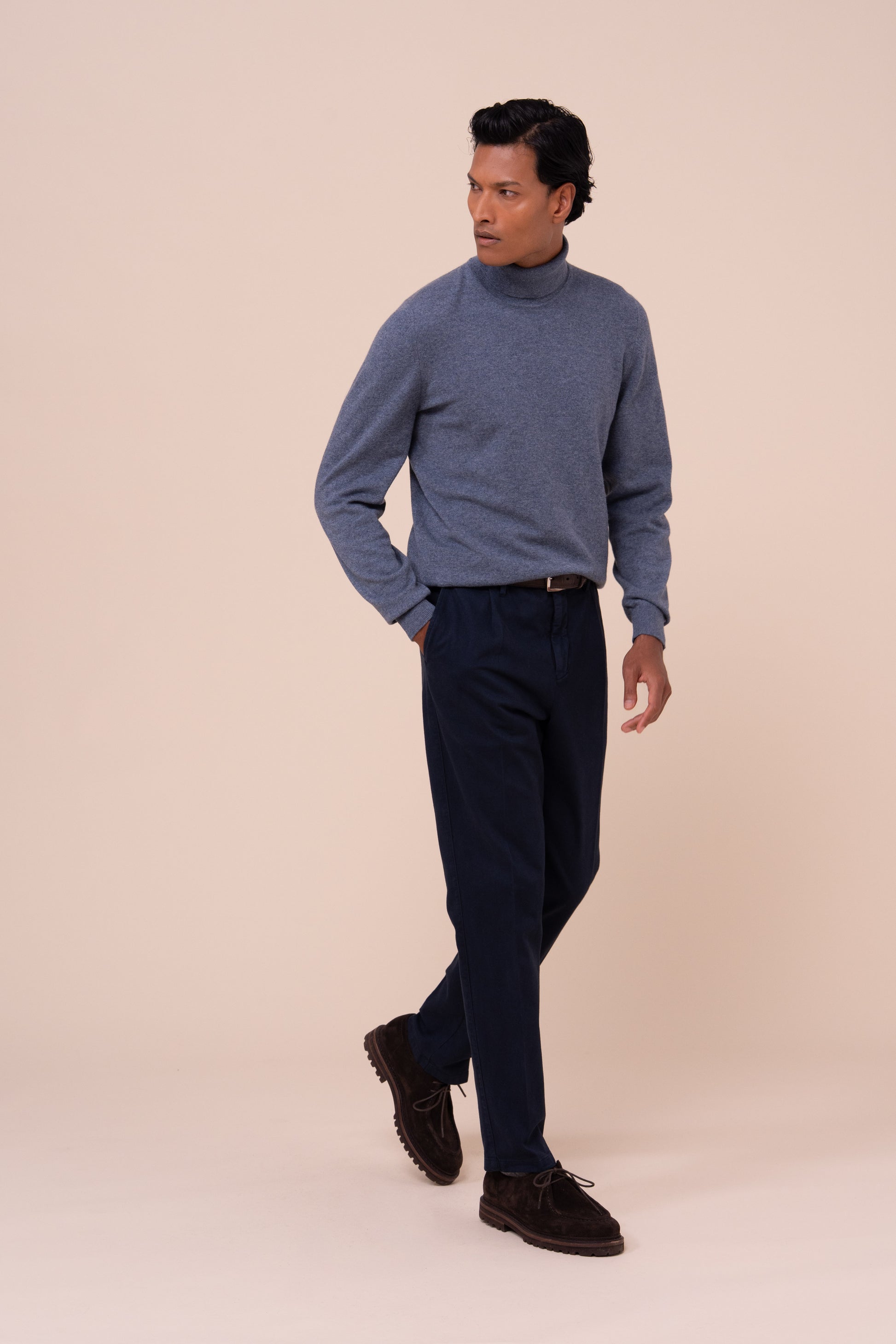Derby slim maglia in cashmere a collo alto - LIGHTDENIM