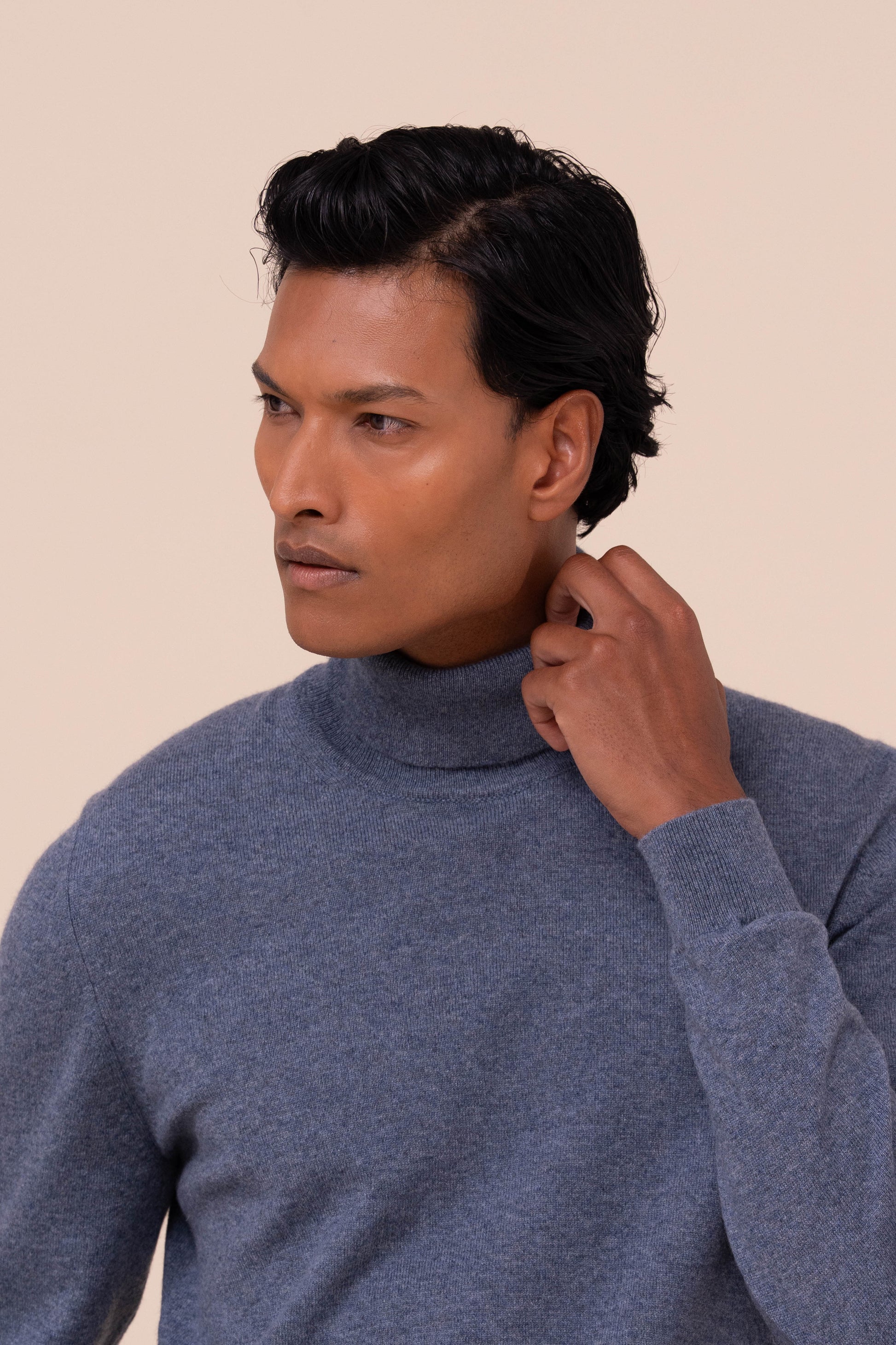 Derby slim maglia in cashmere a collo alto - LIGHTDENIM