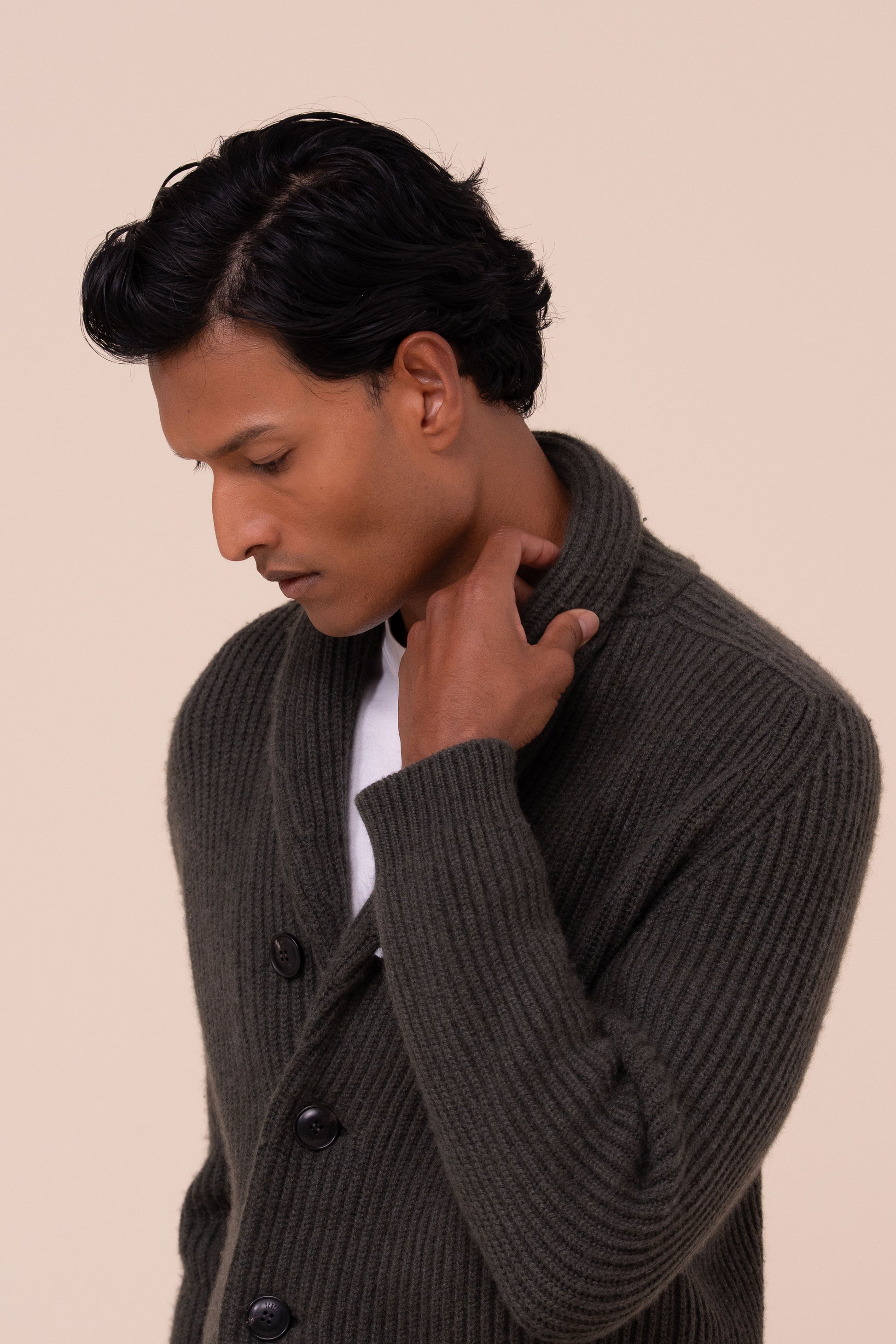 Terminillo cardigan con collo a scialle in cashmere - DARKOLIVEGREEN