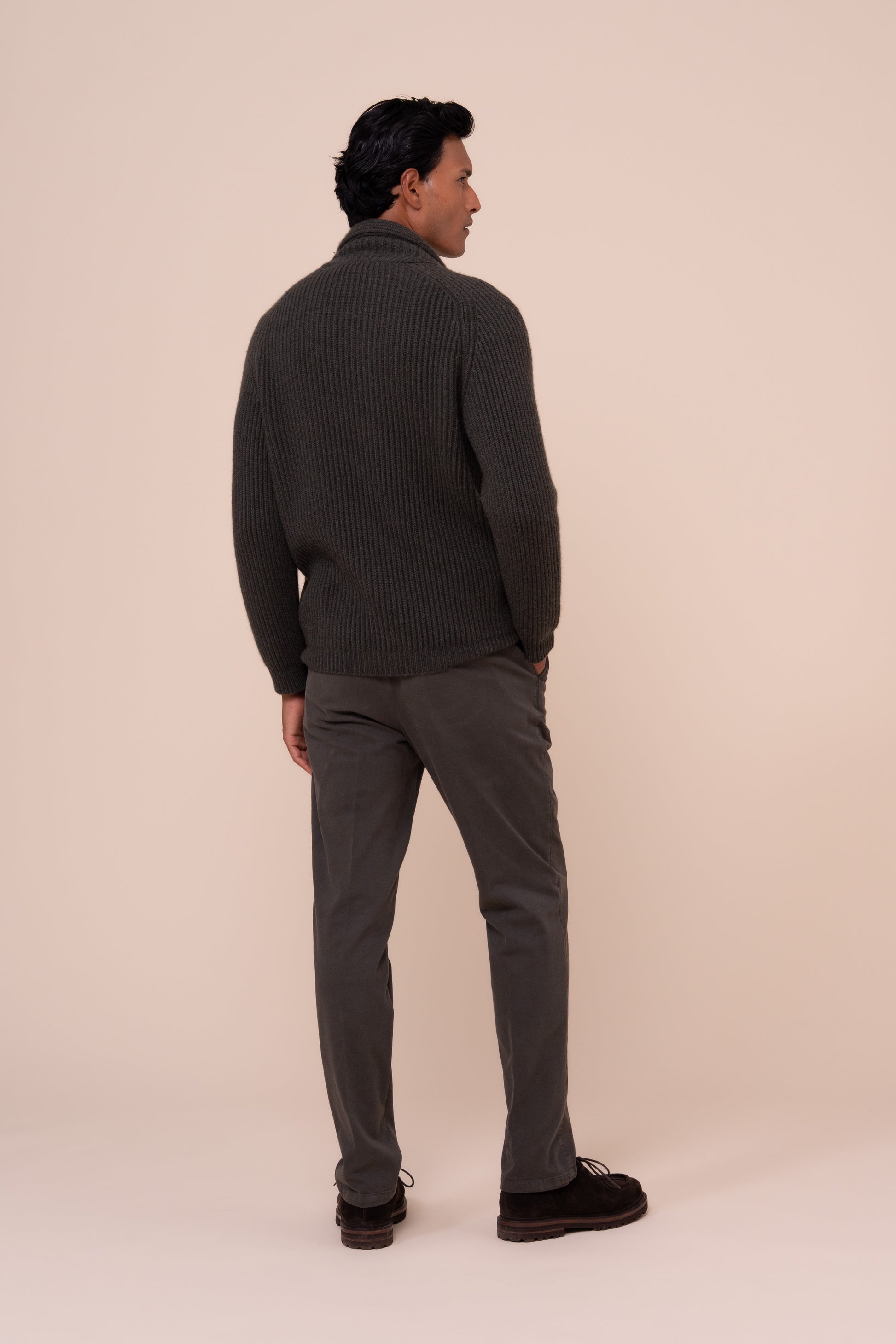 Terminillo cardigan con collo a scialle in cashmere - DARKOLIVEGREEN