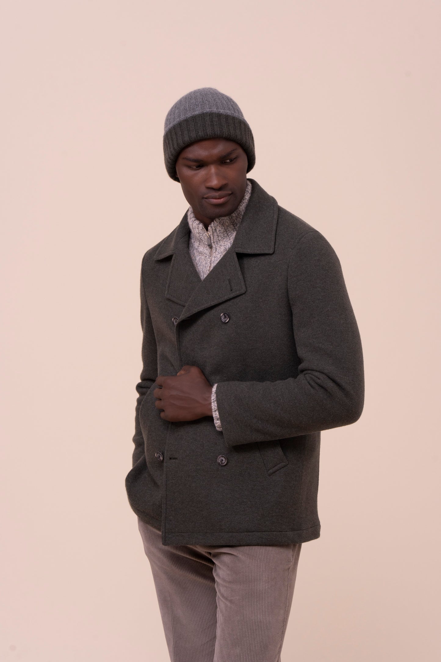 Double berretto in maglia di cashmere - Bicolore - BASALTGRAY