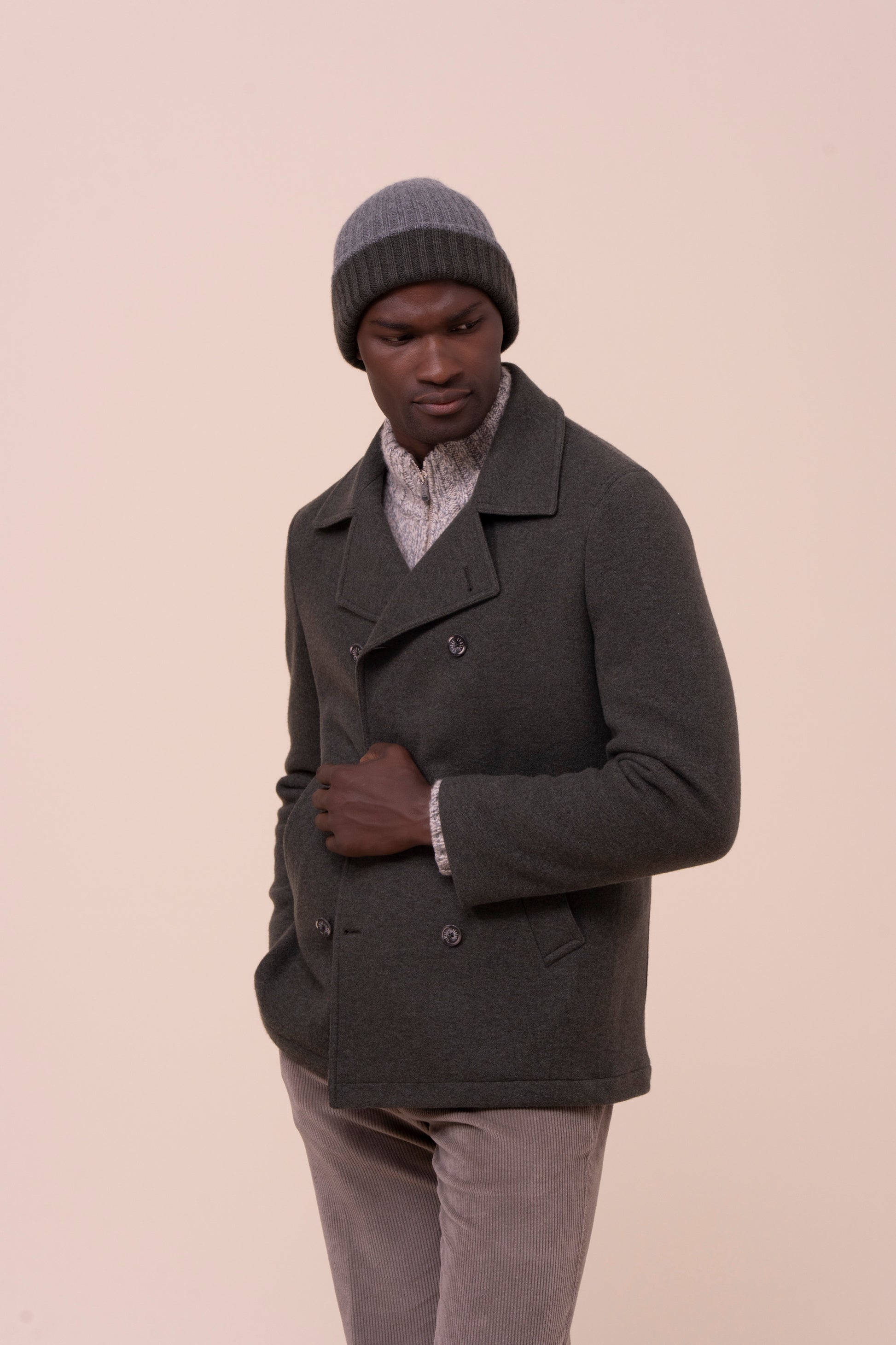 Double berretto in maglia di cashmere - Bicolore - BASALTGRAY