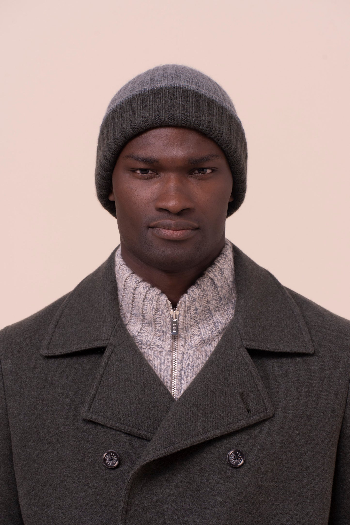 Double berretto in maglia di cashmere - Bicolore - BASALTGRAY