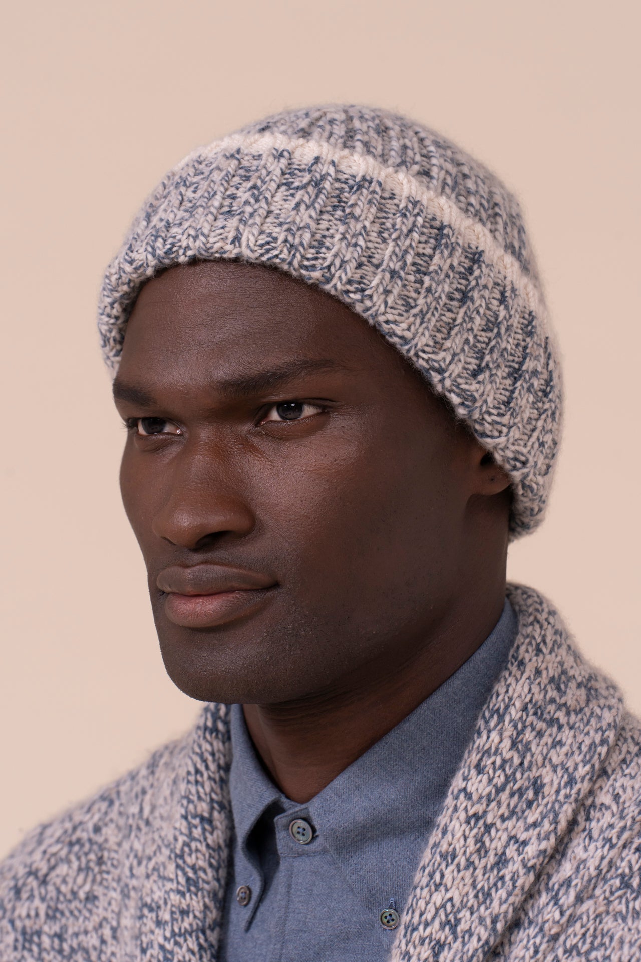 Daddy Scotland Cashmere Beanie - Bicolor - PETROLEUM